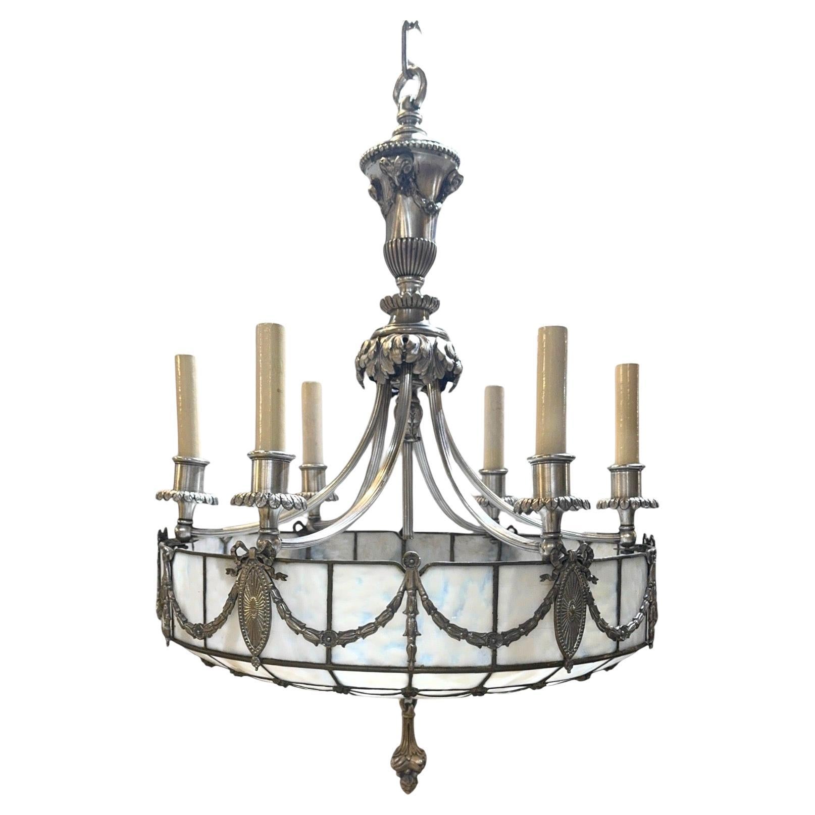 1900’s Caldwell Leaded Glass and Silver Plated Bronze Chandelier