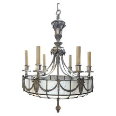 1900’s Caldwell Leaded Glass and Silver Plated Bronze Chandelier