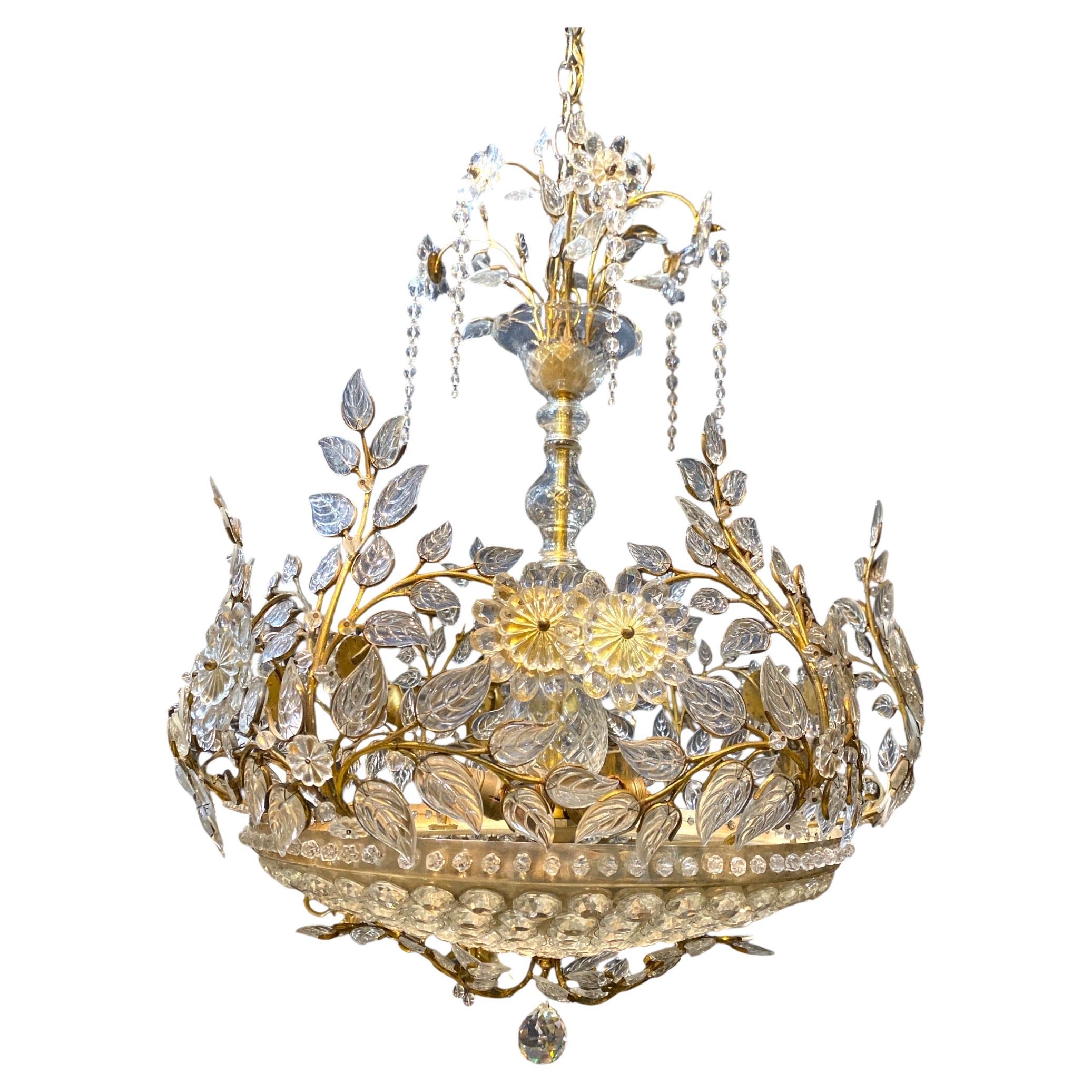 1940 Bagues Crystals Flowers Chandelier For Sale