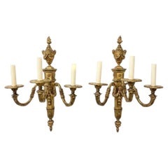 1920 Caldwell Gild Bronze Sconces 3 Lights Louis XVI Style