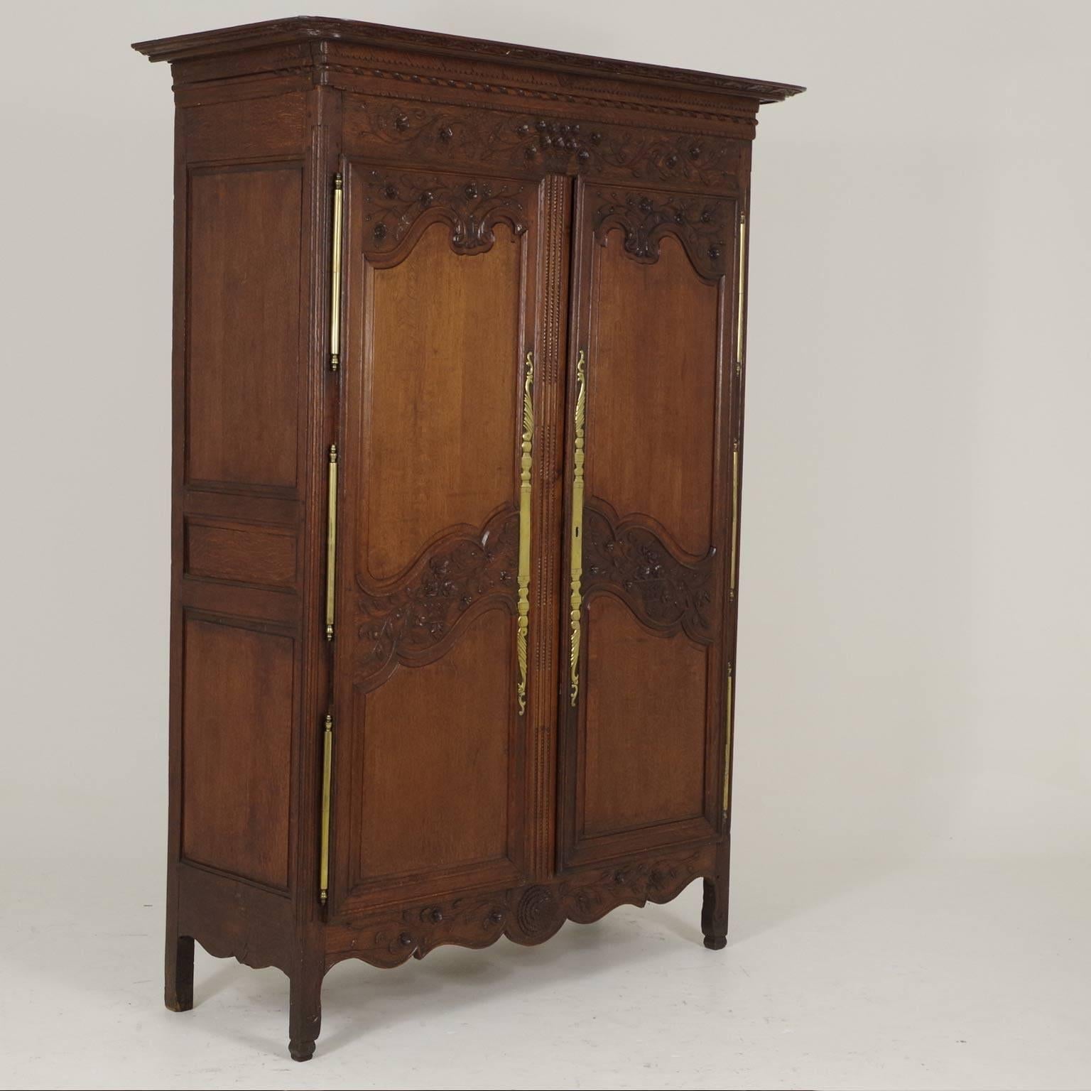 French Provincial Antique French Normandy Marriage Armoire Wardrobe, 1840