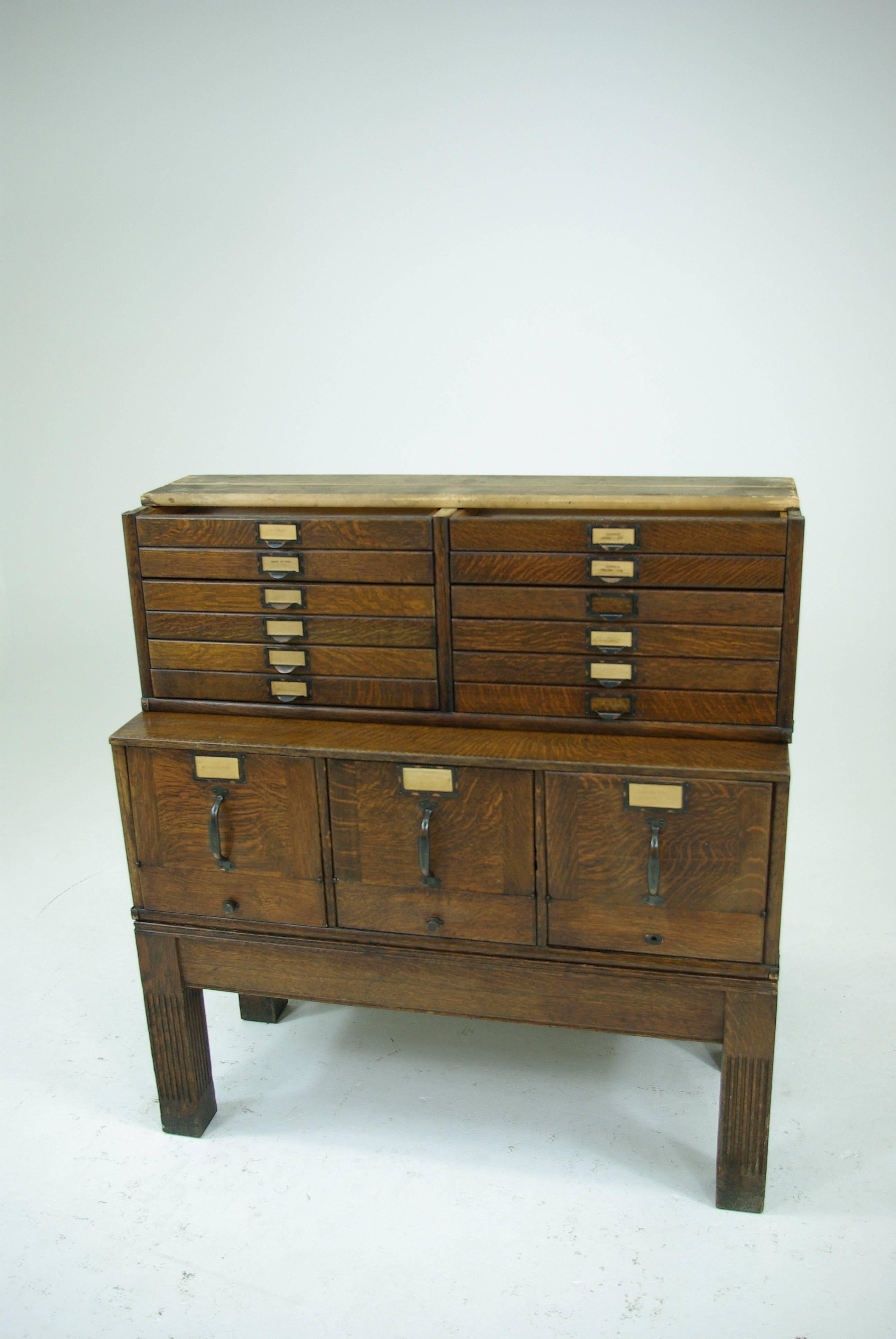 Canadian B275 Antique Quarter Sawn Oak Multi Drawer Stacking File Cabinet Vancouver Made
