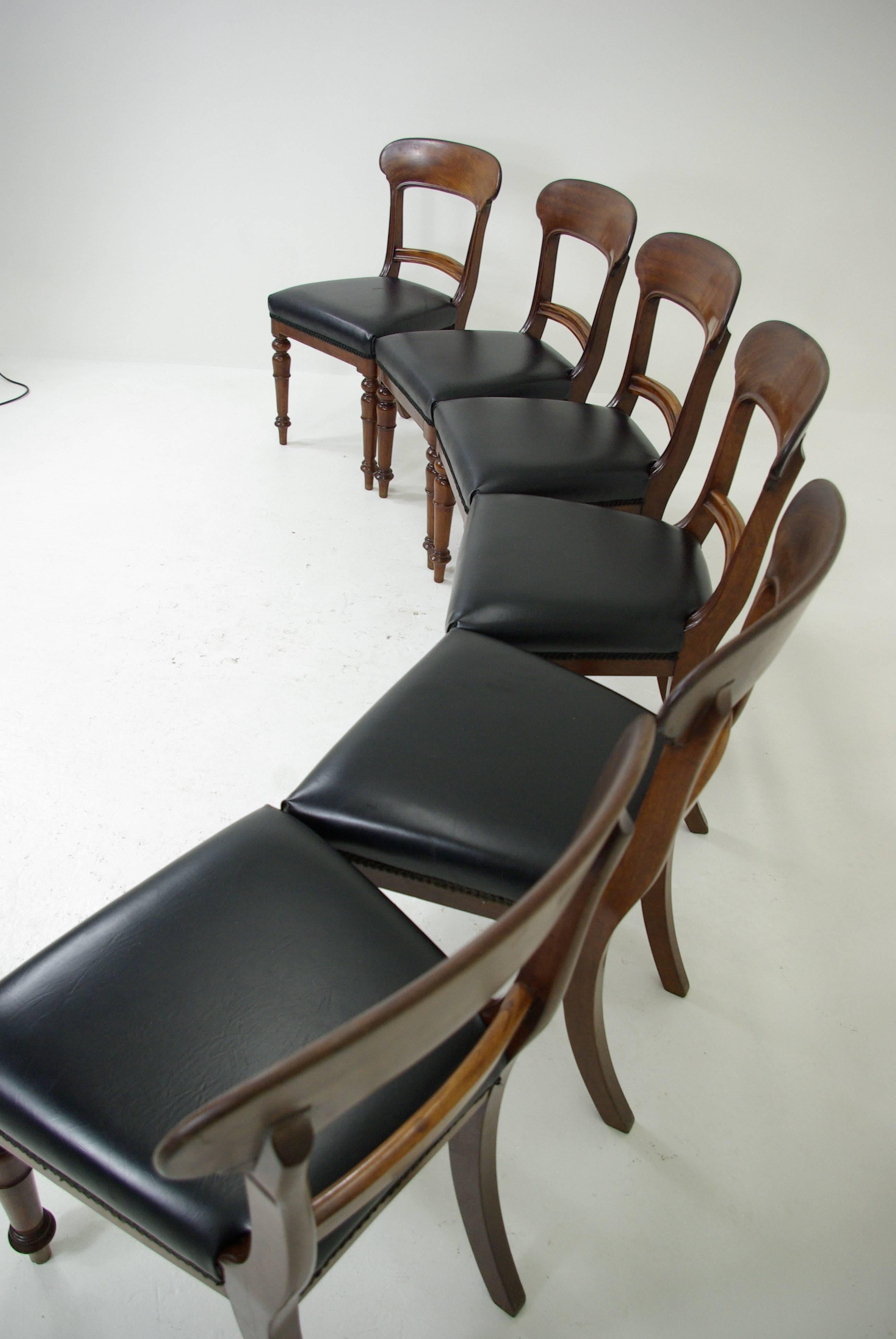 Set of Six Victorian Mahogany Dining Chairs with Upholstered Seats 1