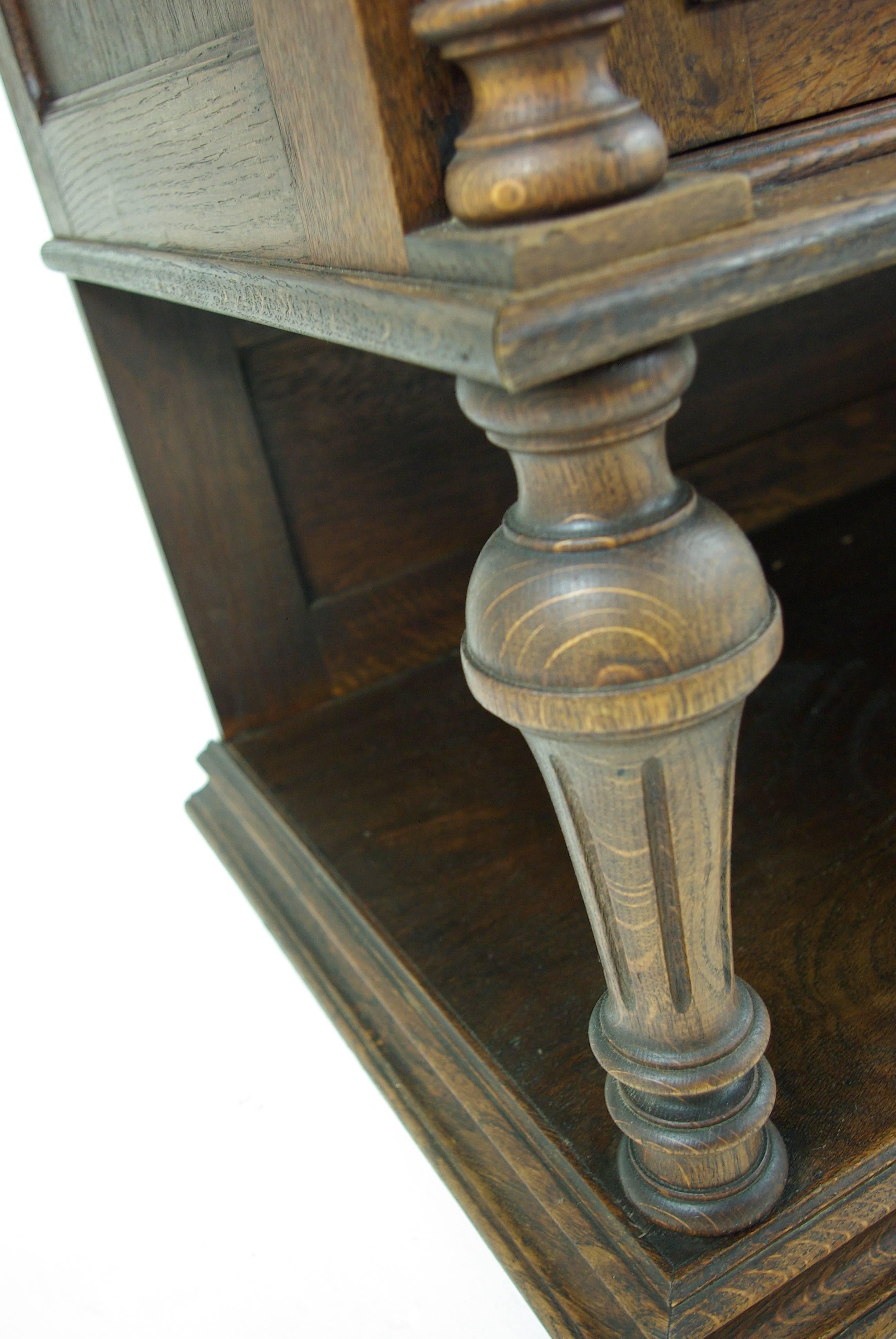 Unique French Marble-Top Buffet, Solid Oak, 1890 1