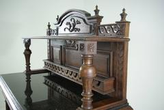 Unique French Marble-Top Buffet, Solid Oak, 1890