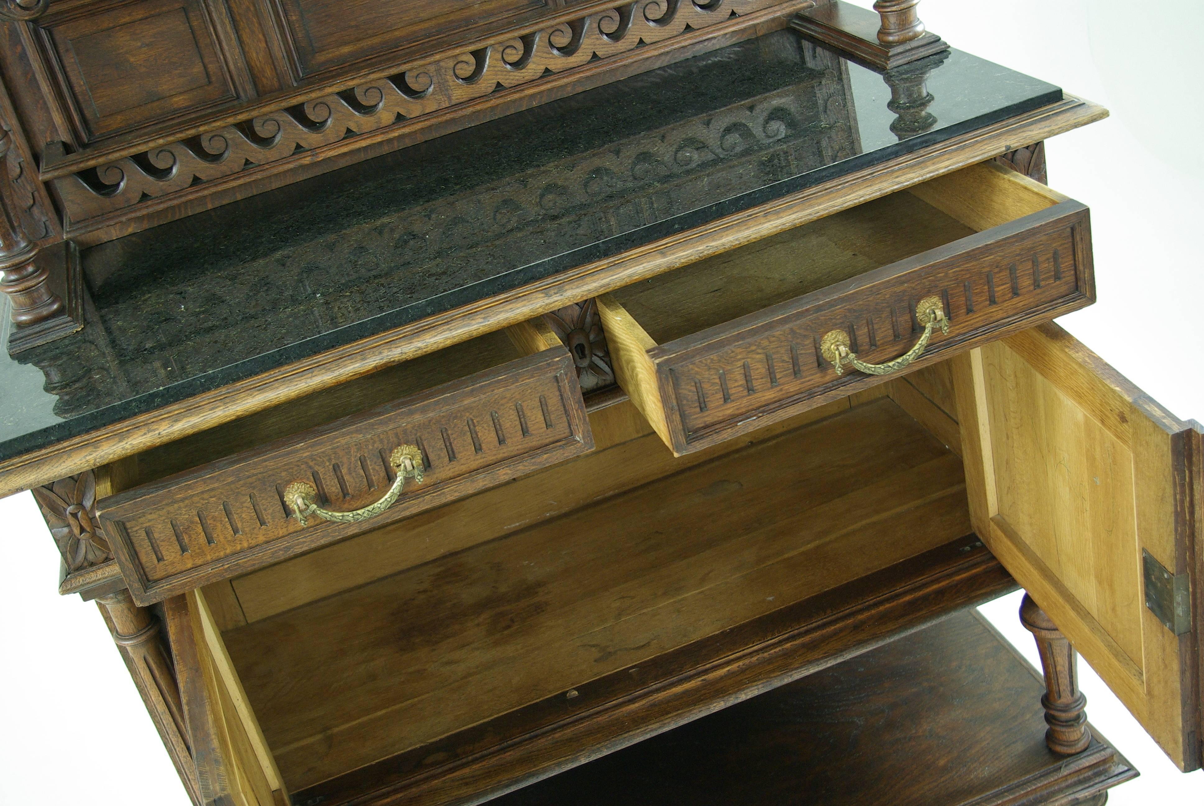 Unique French Marble-Top Buffet, Solid Oak, 1890 2