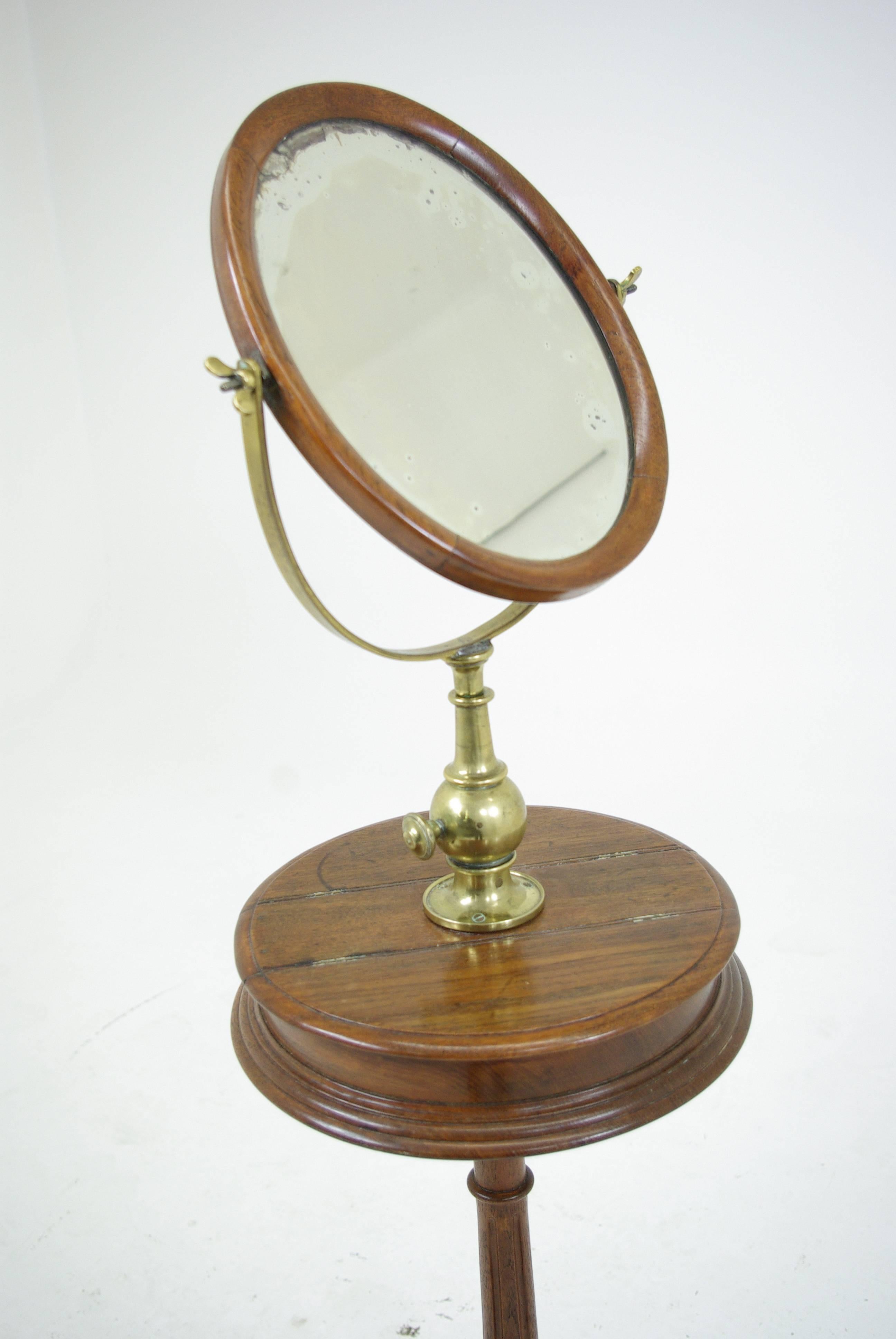 Hand-Crafted Antique shaving mirror, Dressing Mirror, Carved Tripod Base, Scotland 1870, B282