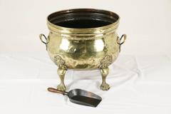 Large Antique Scottish 2 Handled Oval Brass Fireside Coal Scuttle, 11lbs.
