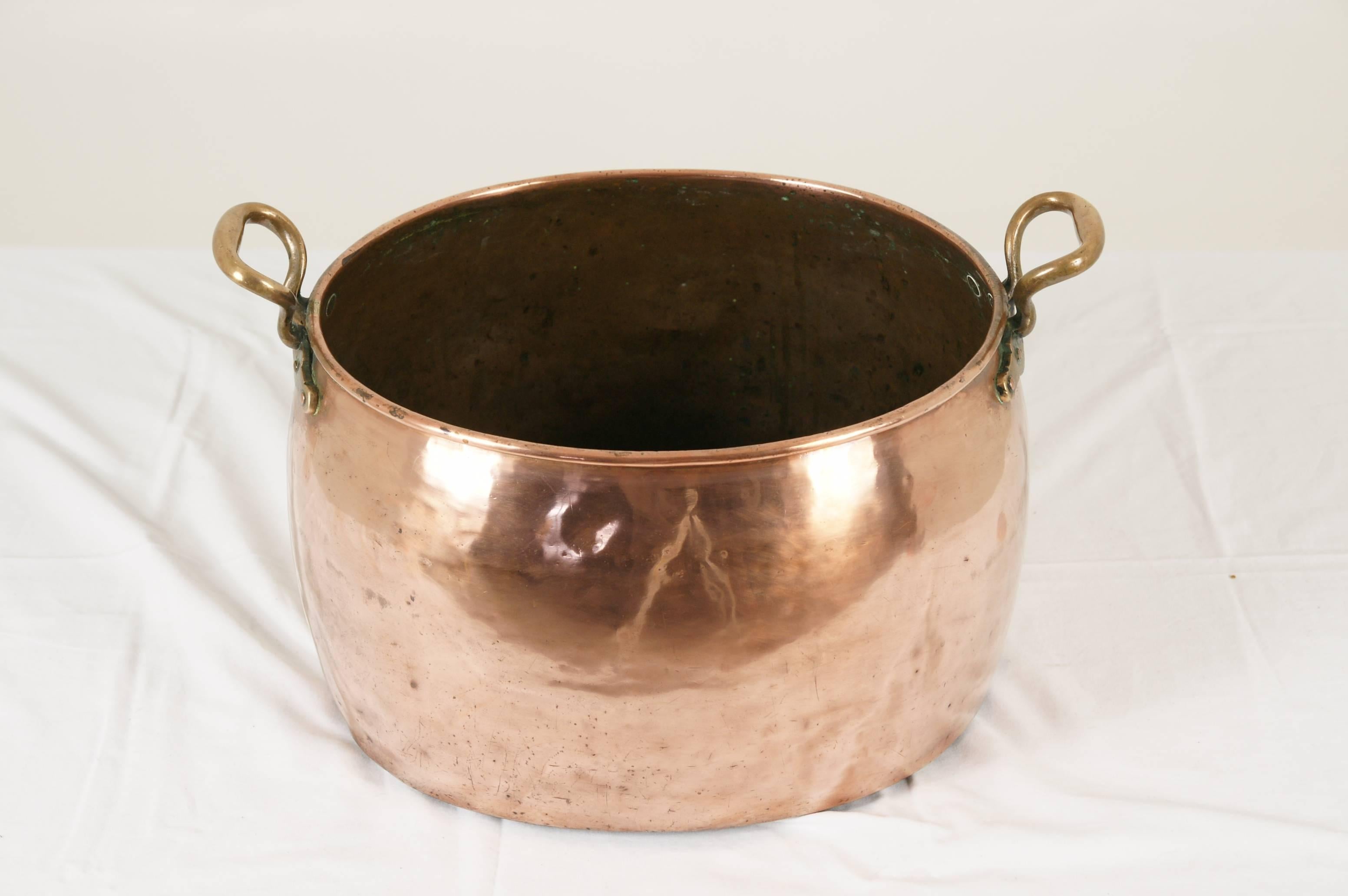 Late 19th Century Antique Scottish Oval Copper Wine Pot/ Cooking Pot, Brass Handles