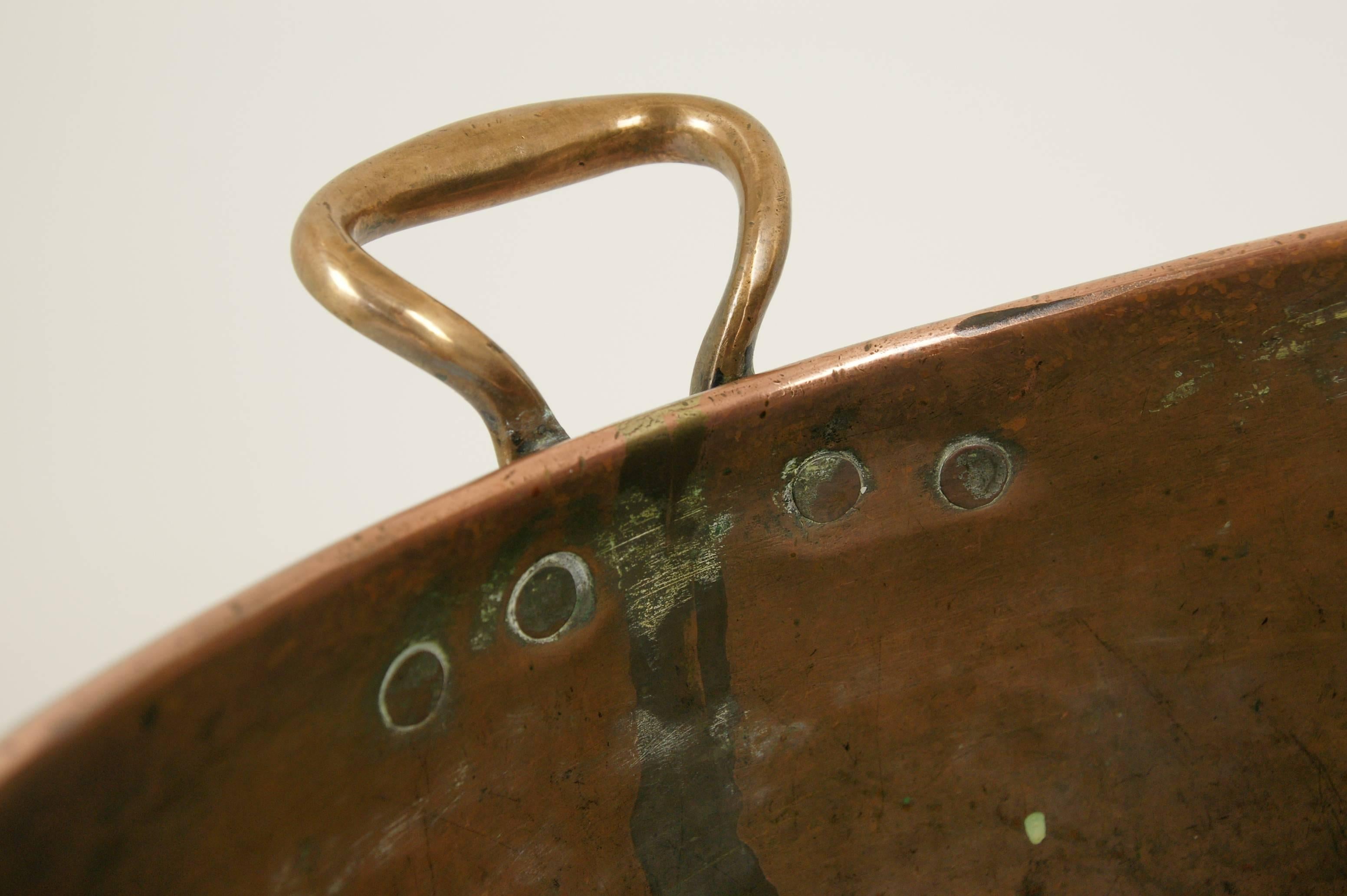 Antique Scottish Oval Copper Wine Pot/ Cooking Pot, Brass Handles 3