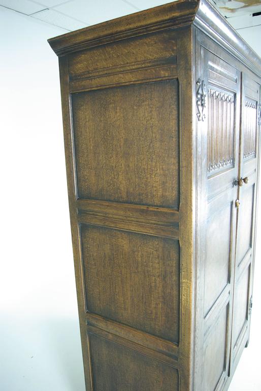 B390 Antique Scottish TwoDoor Linen Fold Oak Panelled Armoire