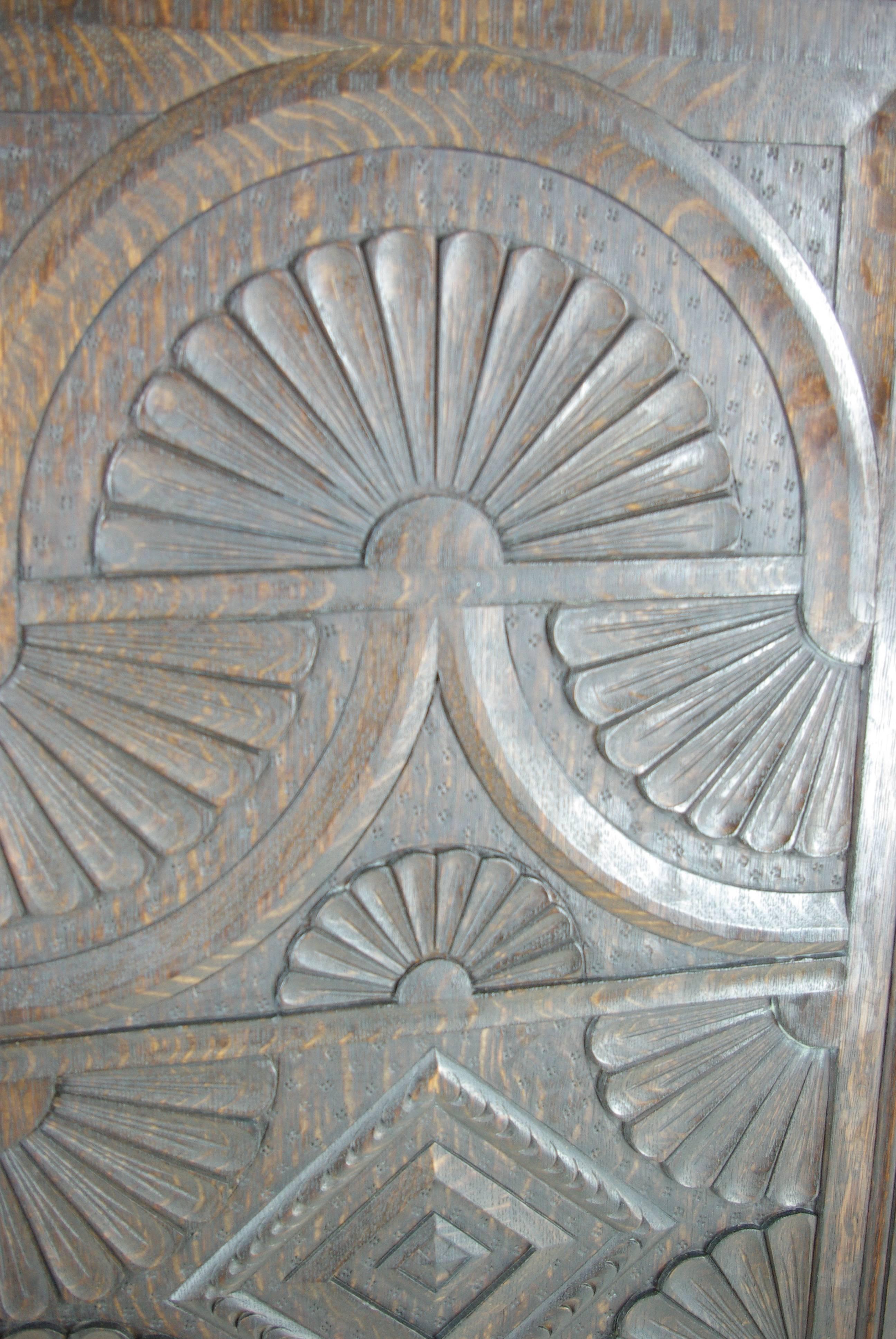 Scottish B391 Heavily Carved Victorian Oak Single Door Armoire, Wardrobe, Closet