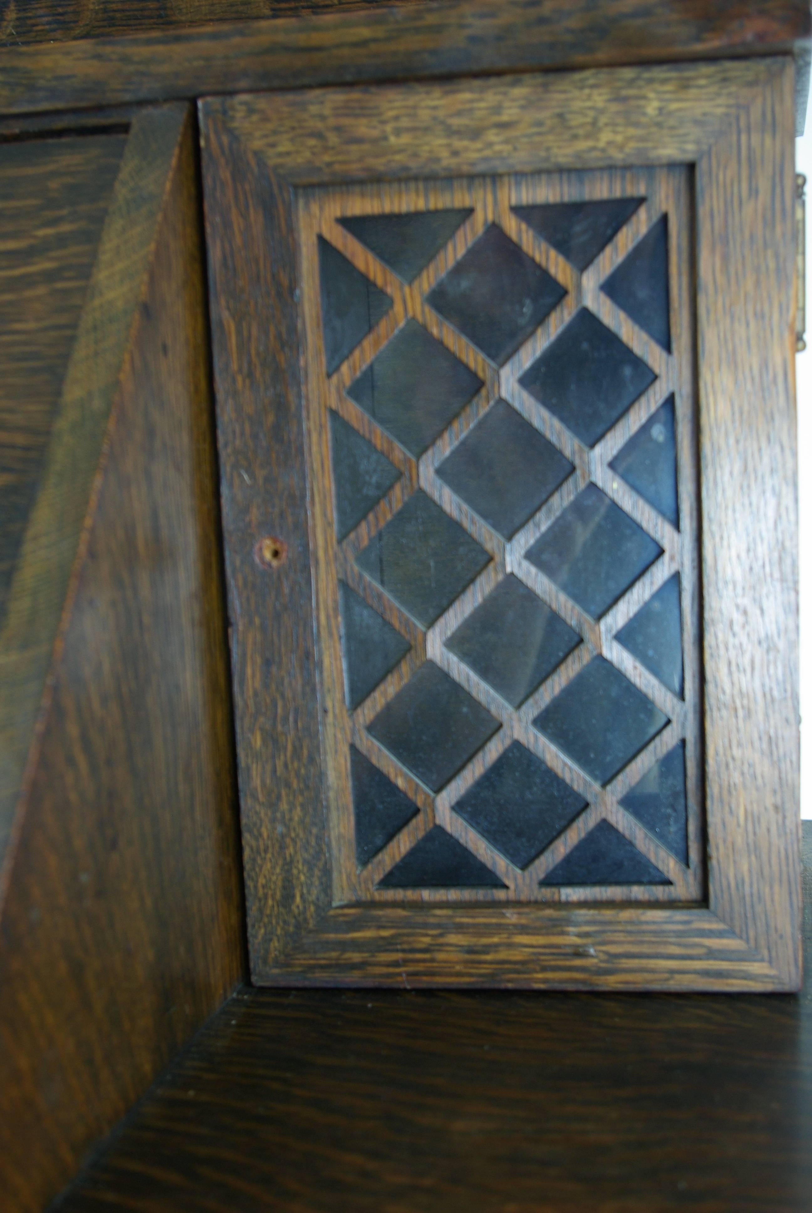 B411 Antique Solid Tiger Oak Mission Arts and Crafts Drop Front Desk 1