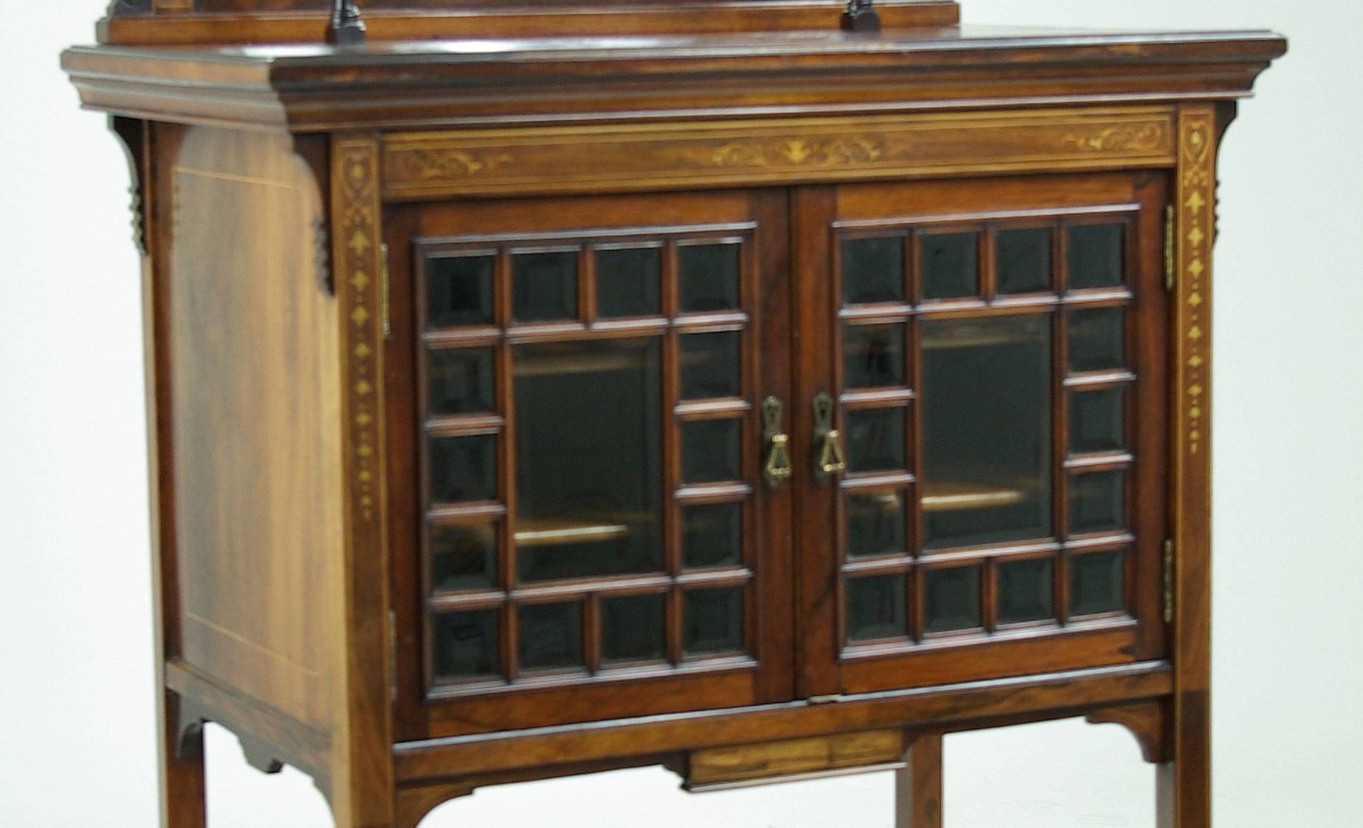 Victorian Antique Display Cabinet,  Walnut Inlaid Music Stand, Scotland 1870, B581 