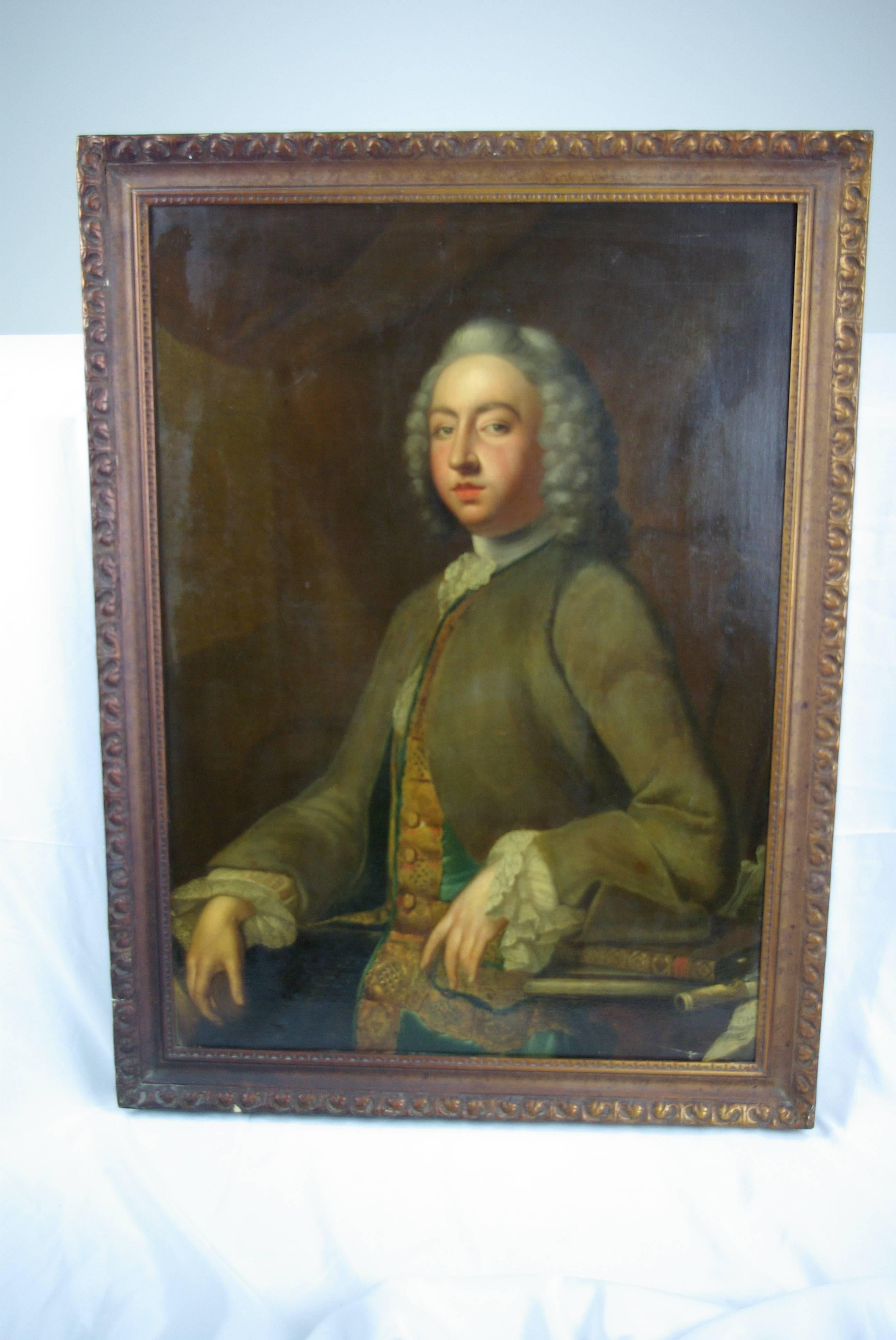 Hand-Painted 18th Century English Portrait of a Gentleman, Oil on Canvas, Unsigned
