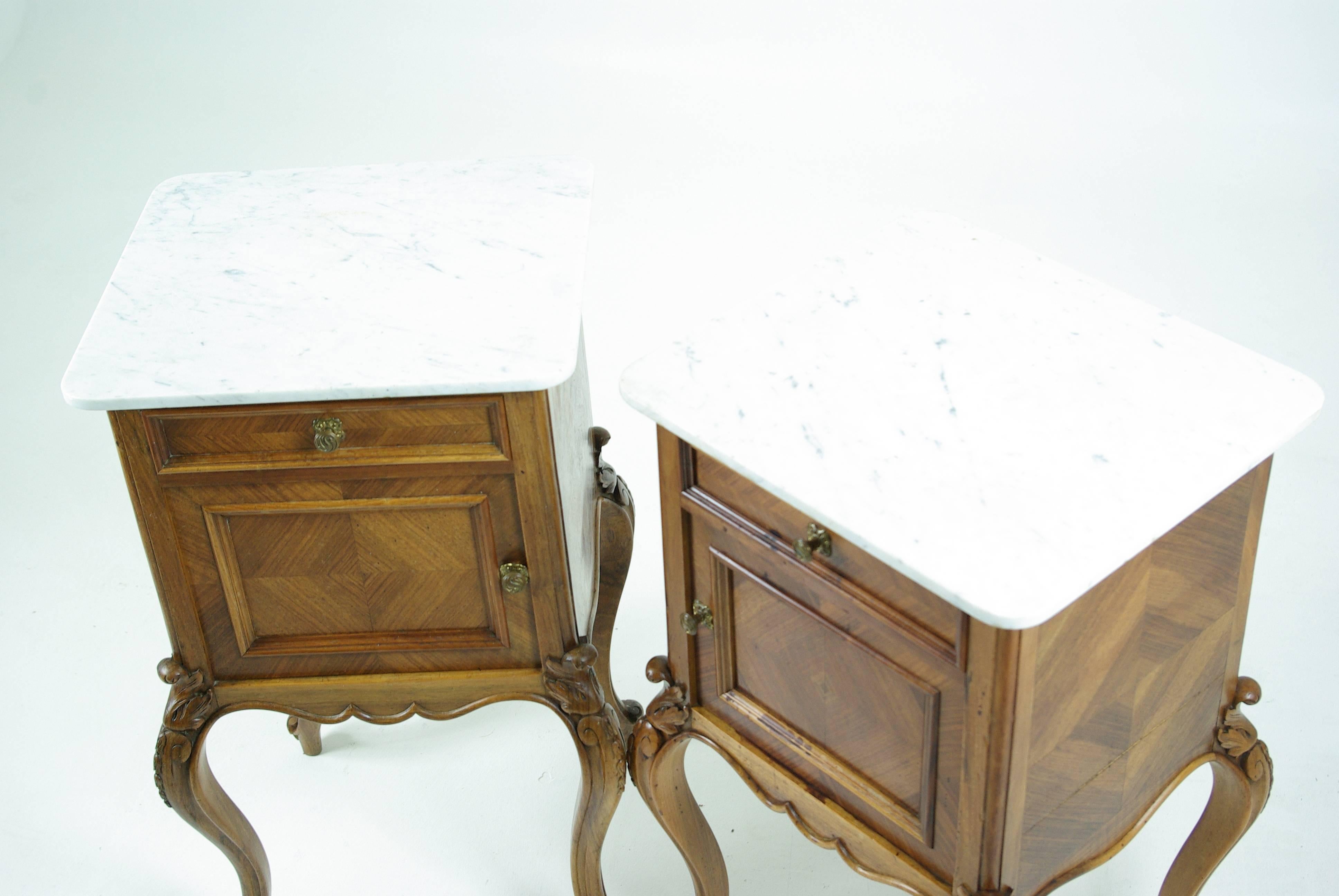 19th Century Antique French Marble-Top Louis XV Style Nightstands or Bedends