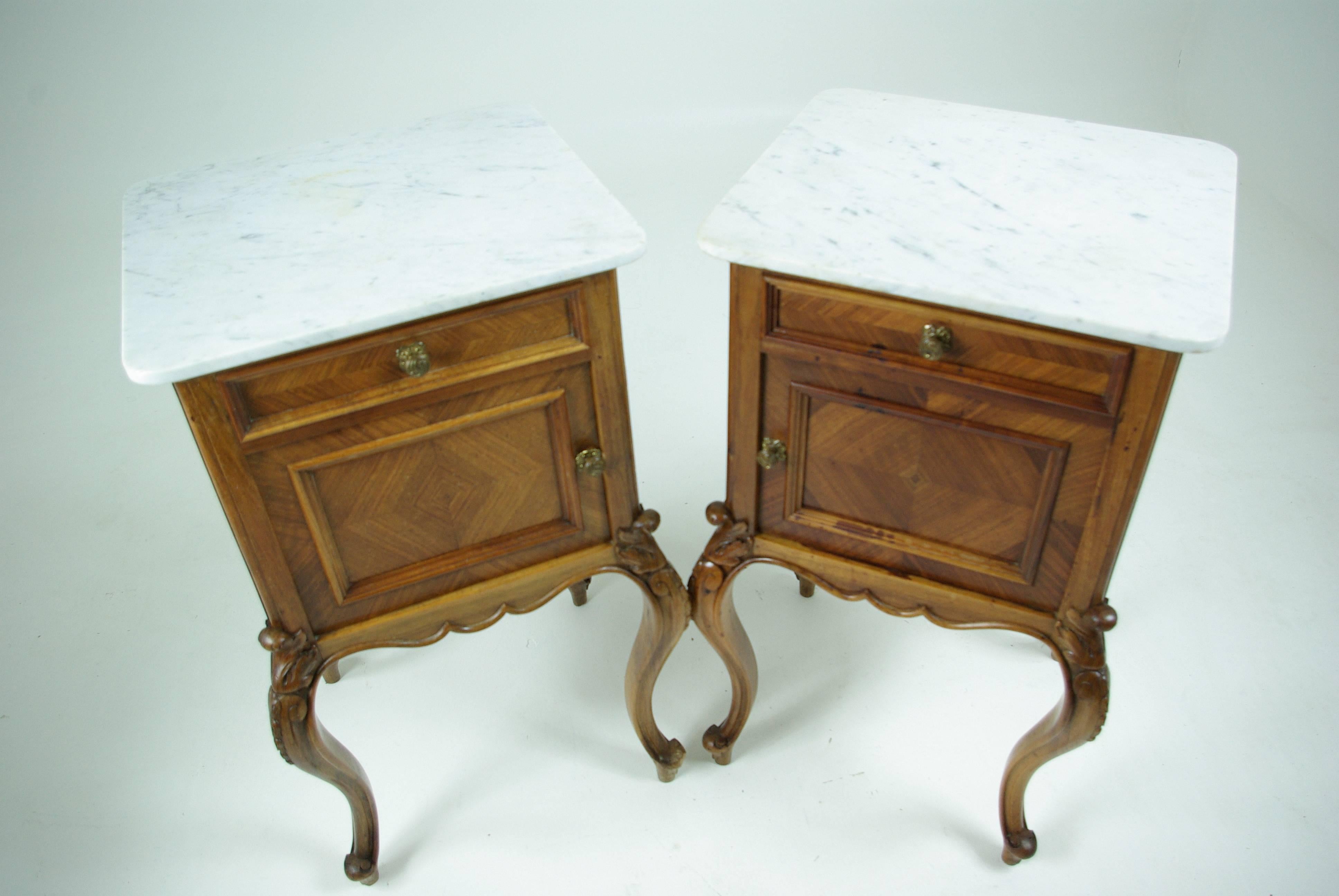 Antique French Marble-Top Louis XV Style Nightstands or Bedends 3