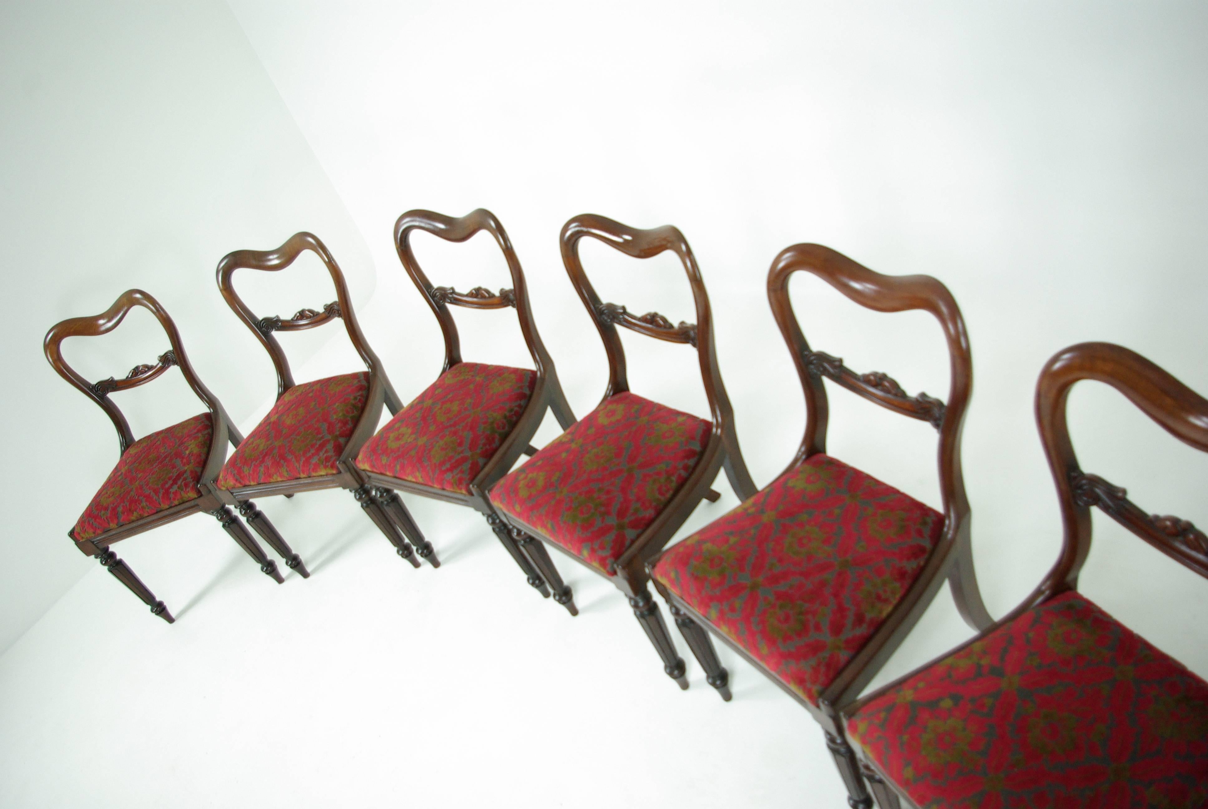 Antique Dining Chairs, Carved Backs, Set of Six, Regency, Liftout Seats, B607 In Good Condition In Vancouver, BC