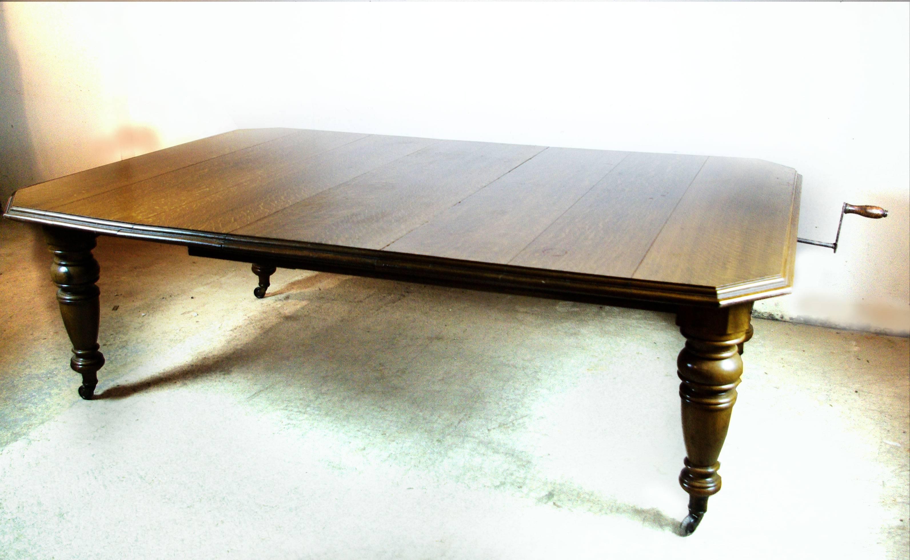 Scottish Antique Late Victorian Solid Oak Extended Dining, Conference Table with Leaves