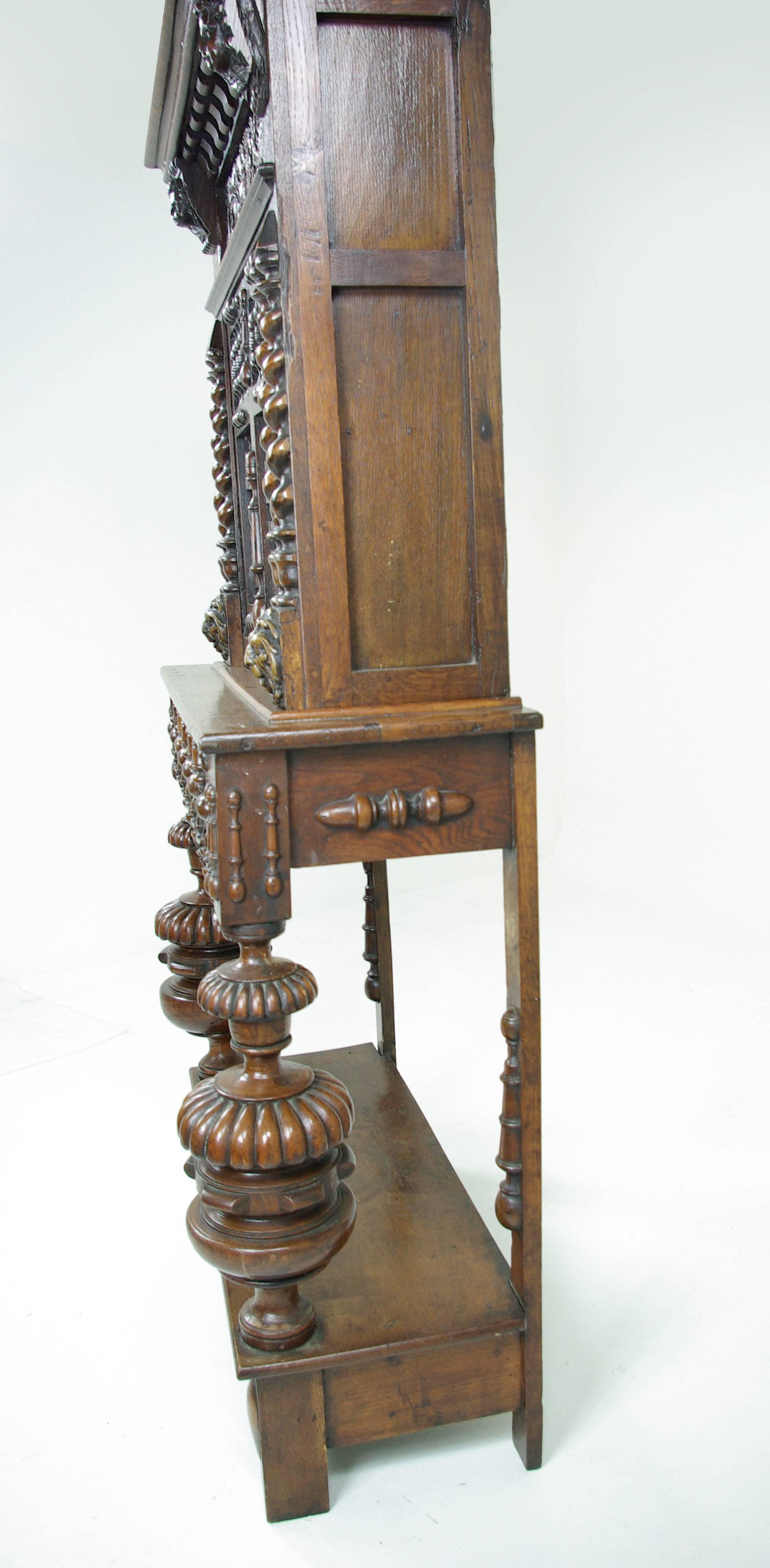 Antique Scottish Victorian Profusely Hand-Carved Two-Tiered Hall Cabinet 2