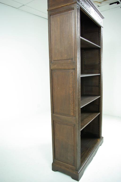 Antique Scottish Victorian Tall, Heavily Carved Oak Bookcase, Bookshelf