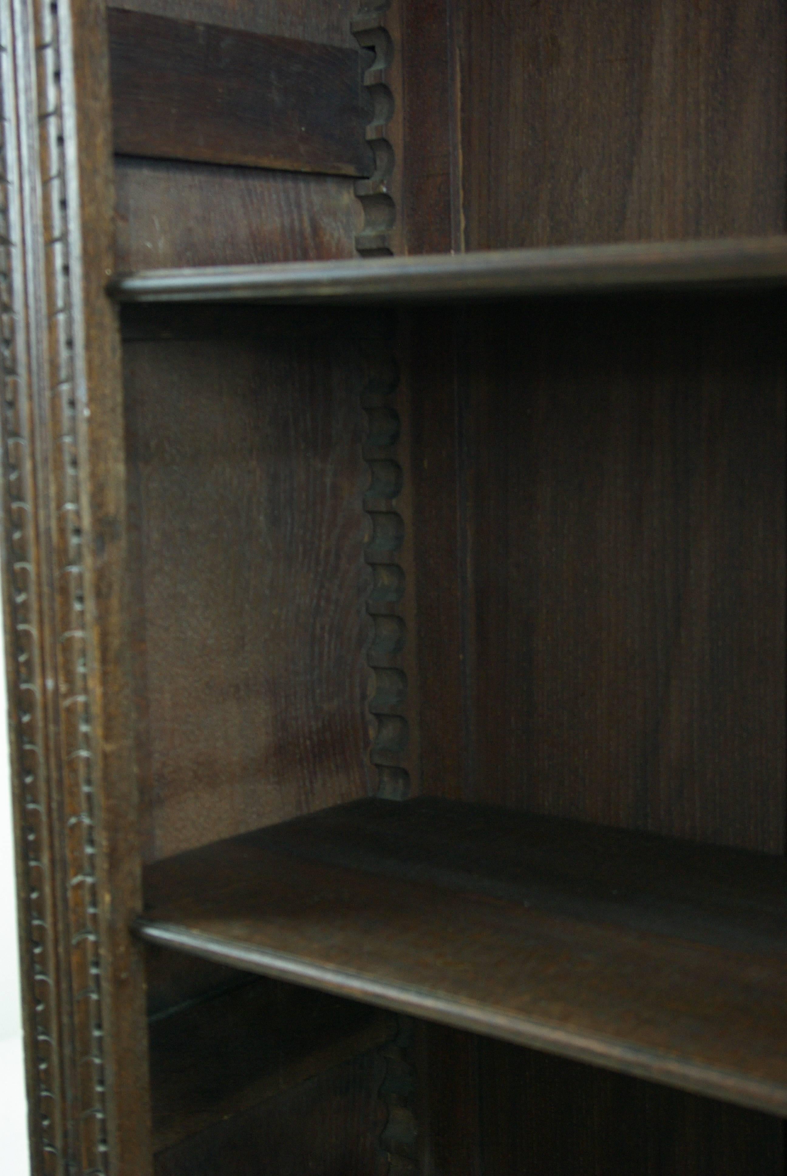 Scottish Antique Bookcase, Victorian Bookcase, Carved Oak, Scotland 1880, B452