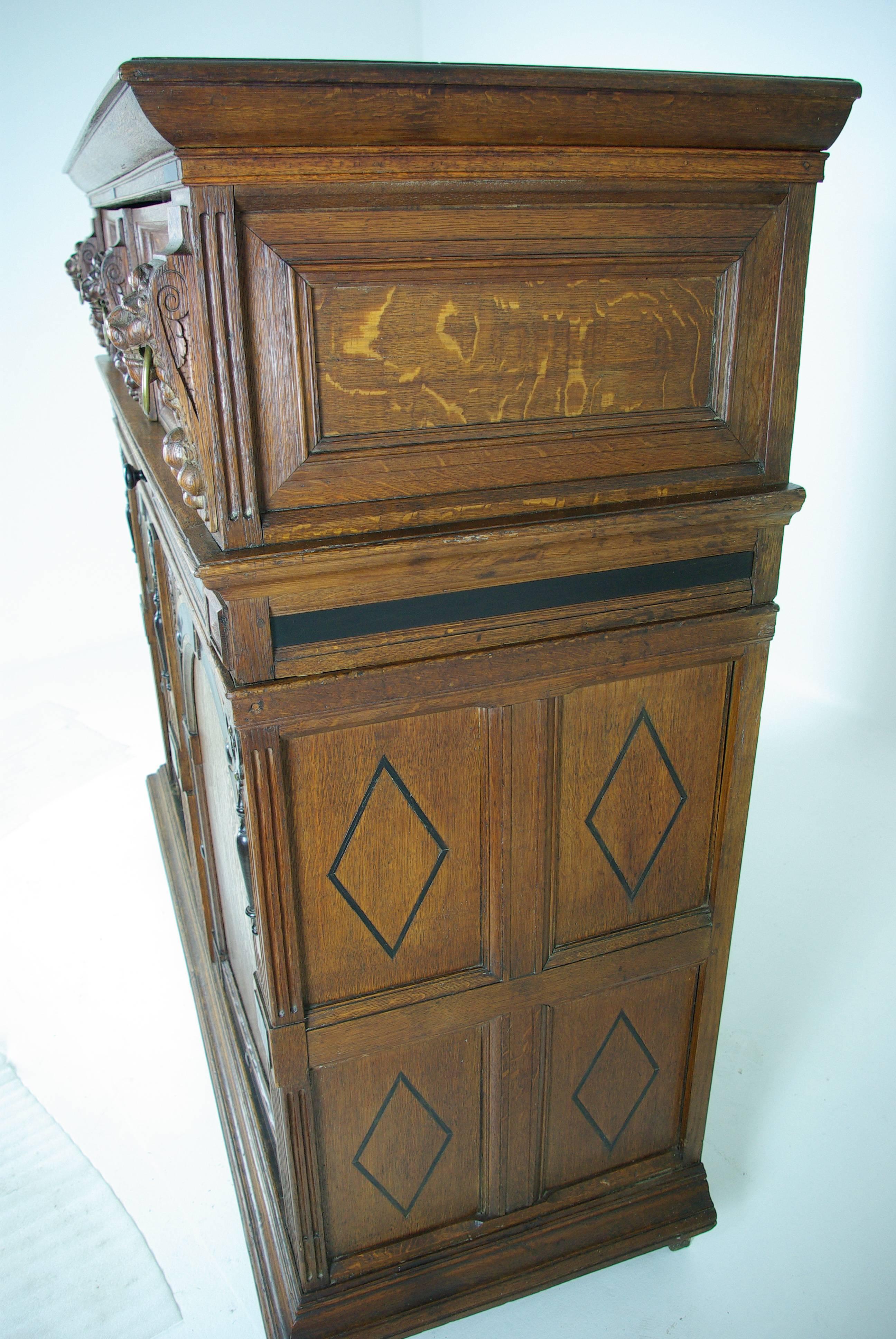 Large Early 19thcentury French Carved Oak Hall Cabinet, Cupboard, Sideboard 1