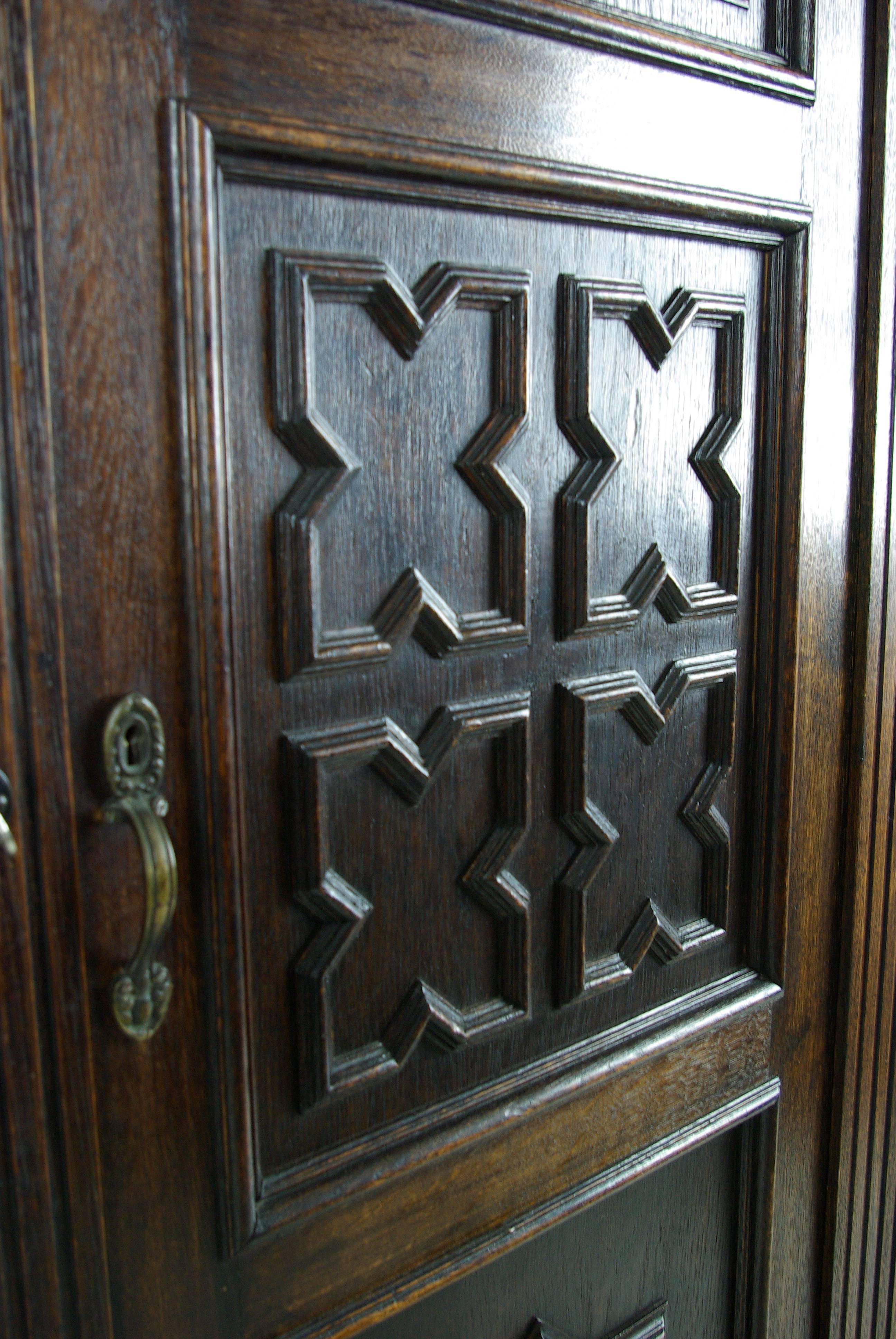 Antique Scottish Heavily Carved Oak Armoire, Wardrobe, Closet 5