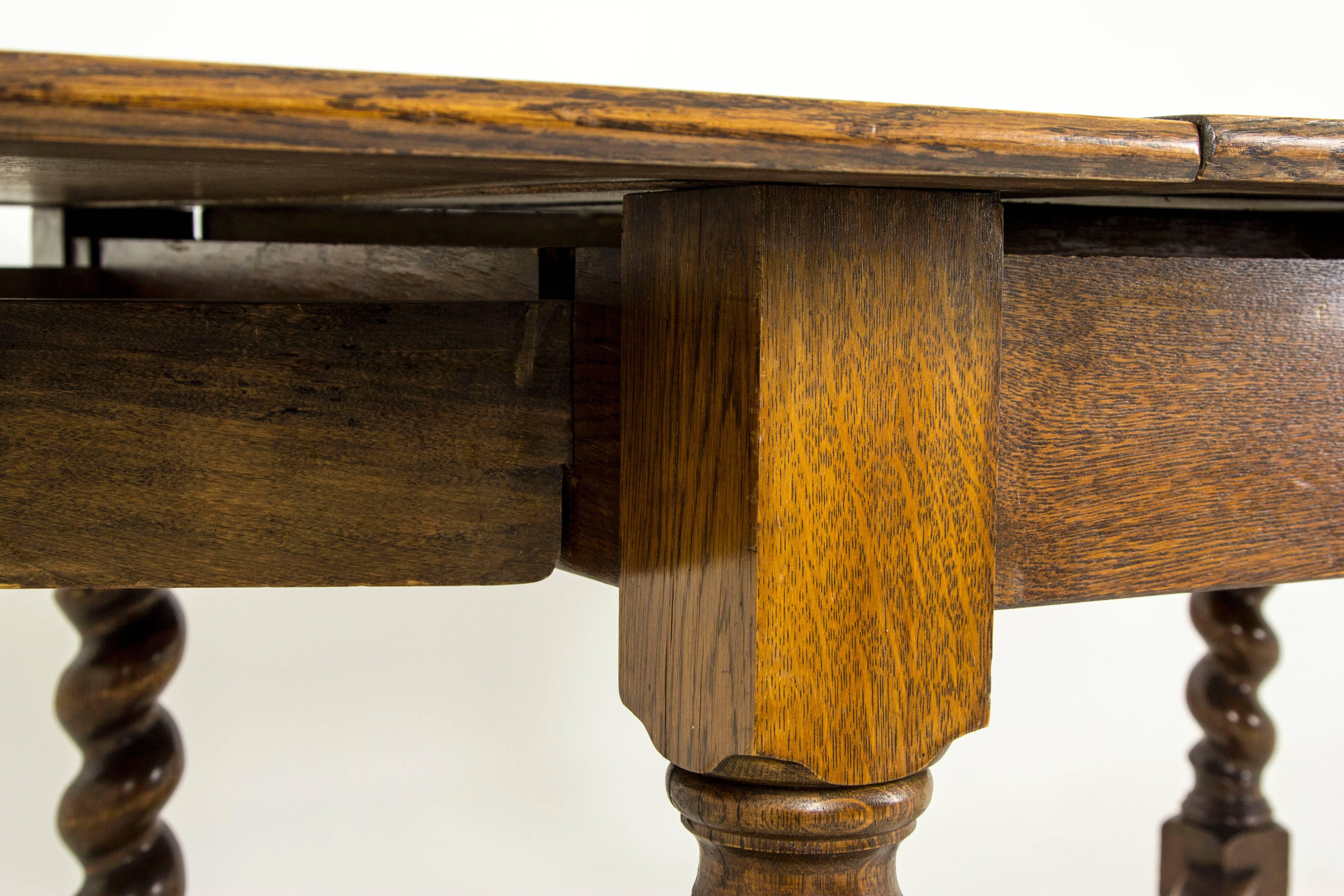 Late 20th Century Antique Scottish Tiger Oak Oversized Pull-Out, Draw-Leaf Dining Table