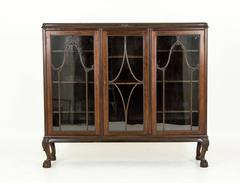 Antique Scottish Three-Door Chippendale Mahogany Bookcase, Display Case