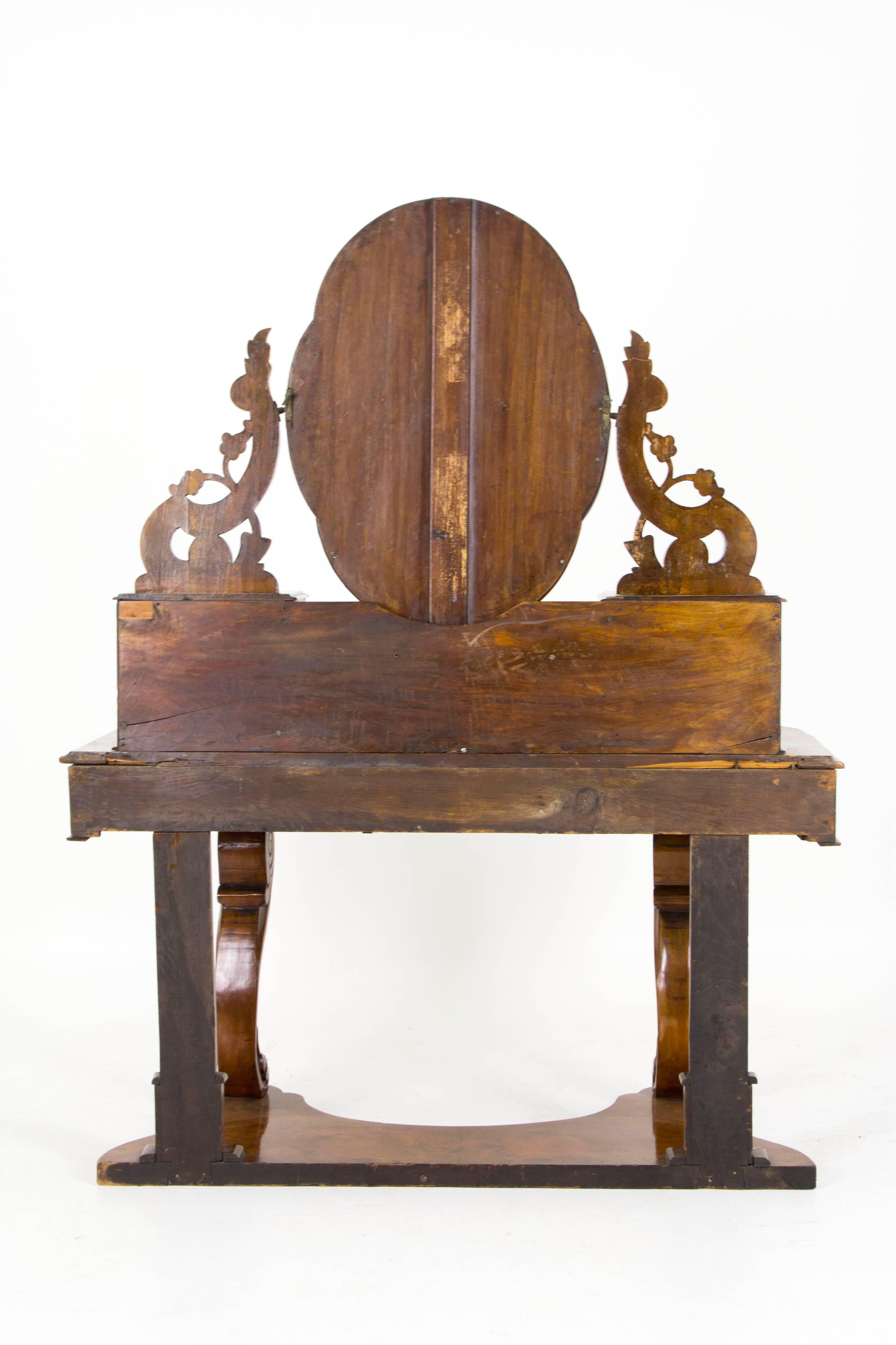  B628 Antique Scottish Victorian Burr Walnut Duchess Dressing Table, Vanity 5