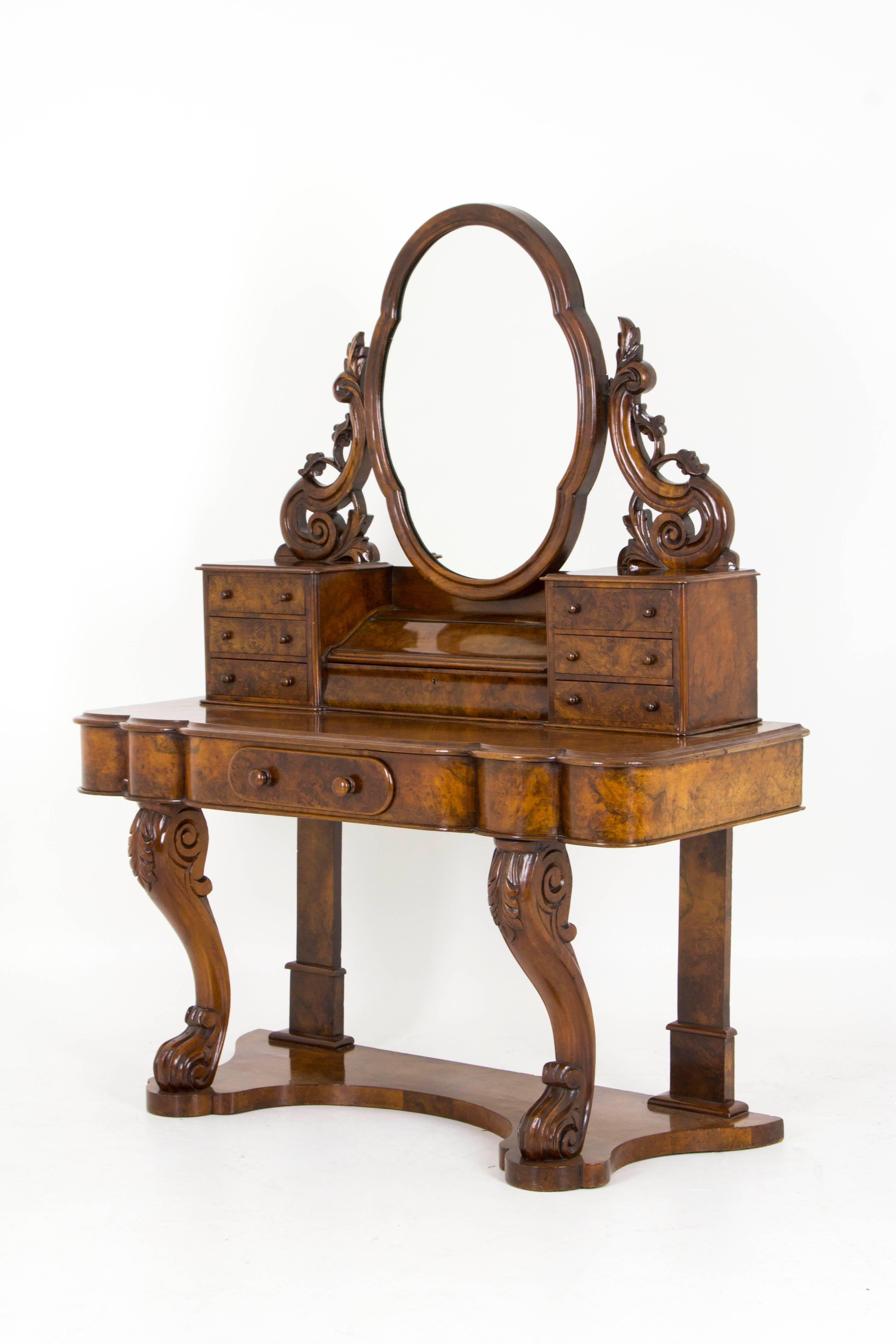 Late 19th Century  B628 Antique Scottish Victorian Burr Walnut Duchess Dressing Table, Vanity