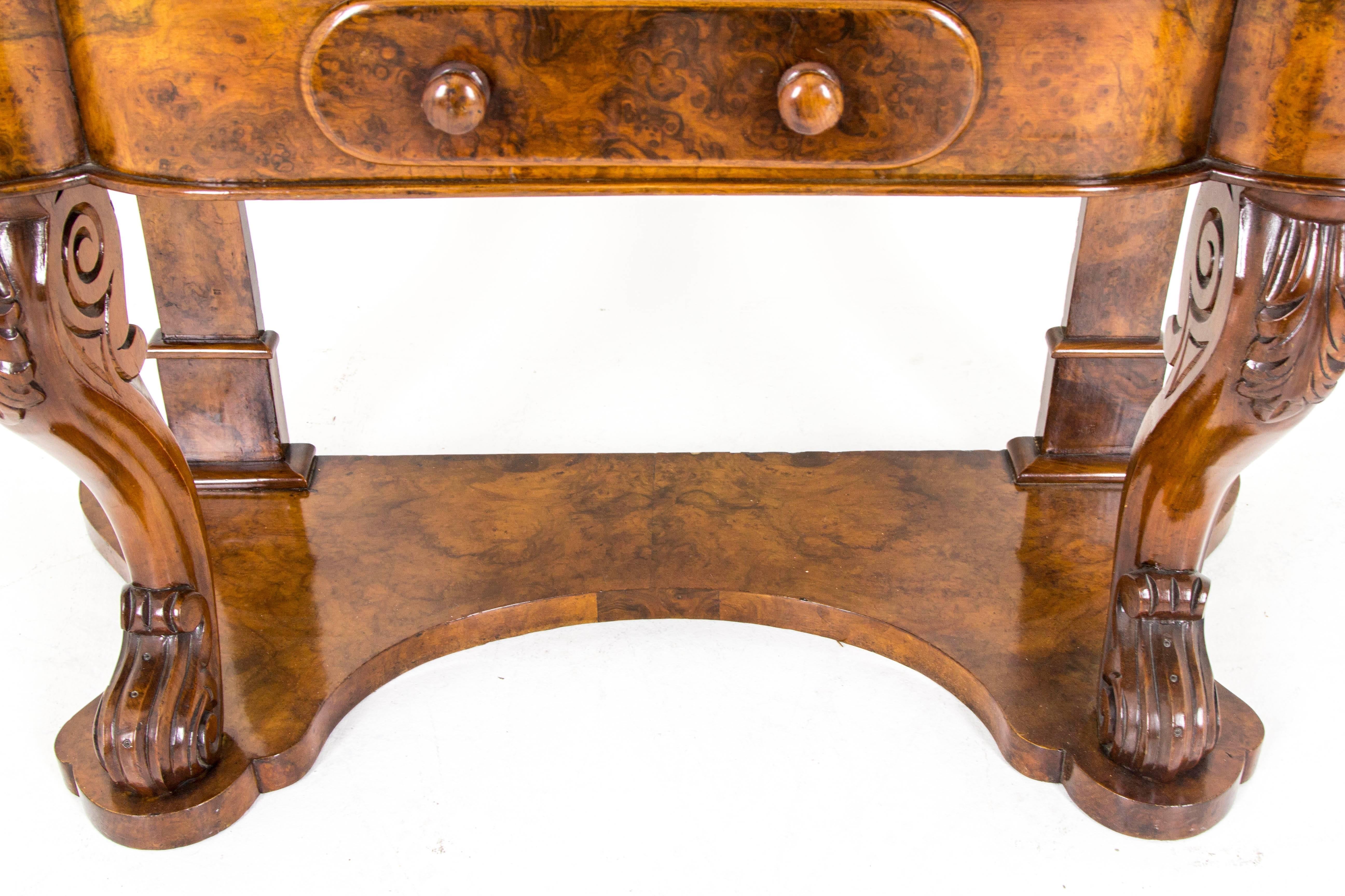  B628 Antique Scottish Victorian Burr Walnut Duchess Dressing Table, Vanity 4