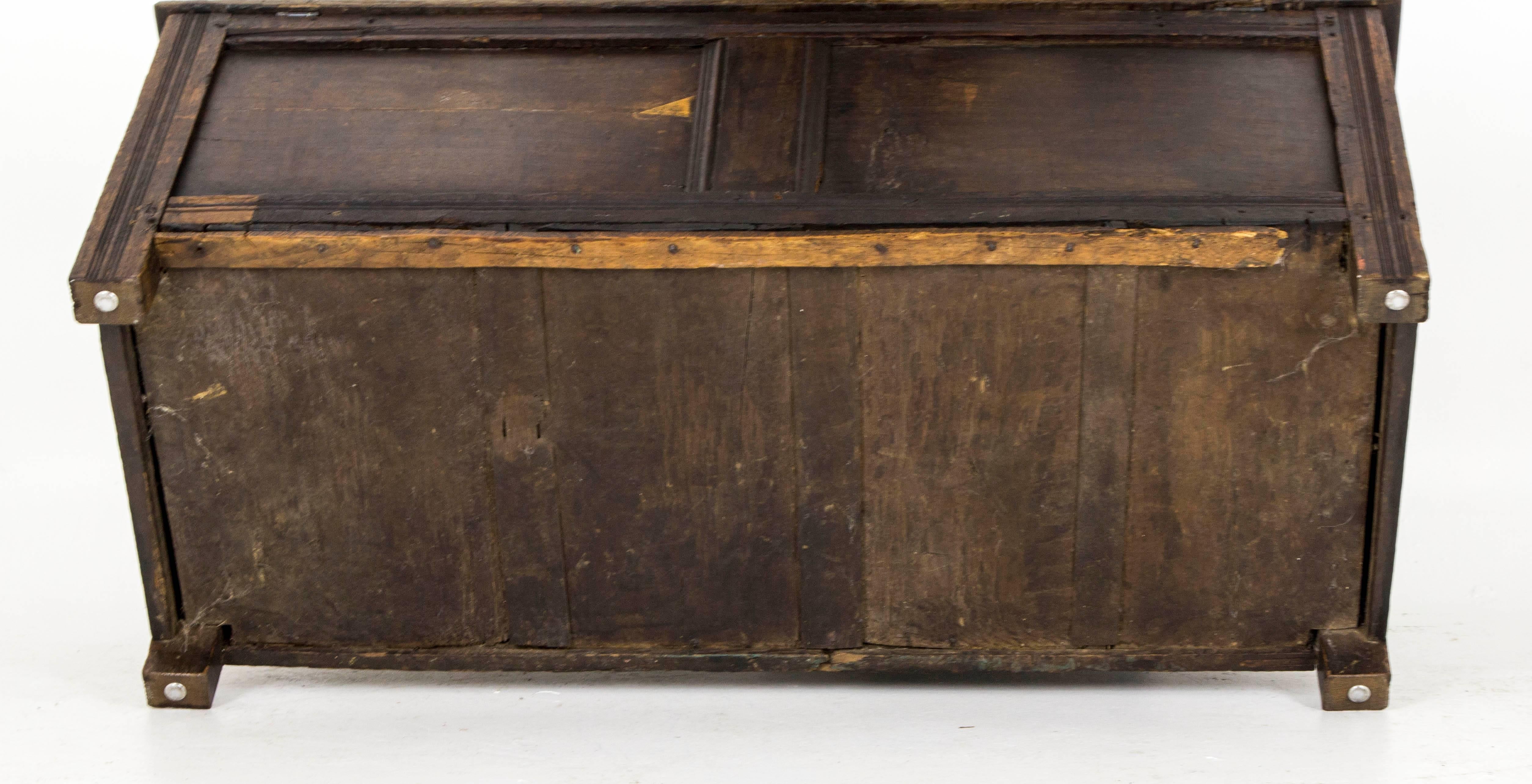 Hand-Carved Antique Scottish 18th Century Jacobean Carved Oak Coffer, Blanket Box, Chest
