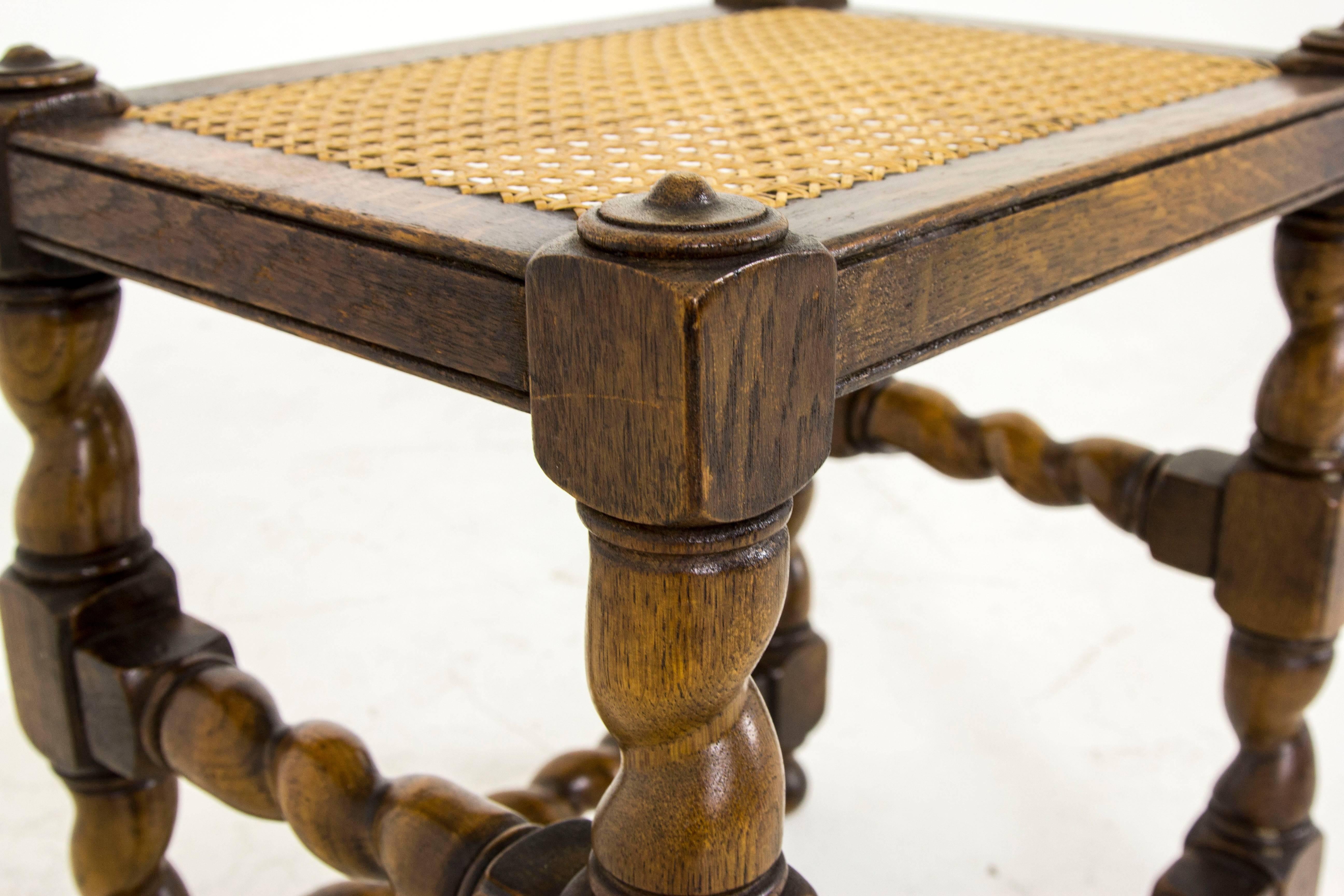 B441 Antique Oak Barley Twist Stool with Caned Top 3