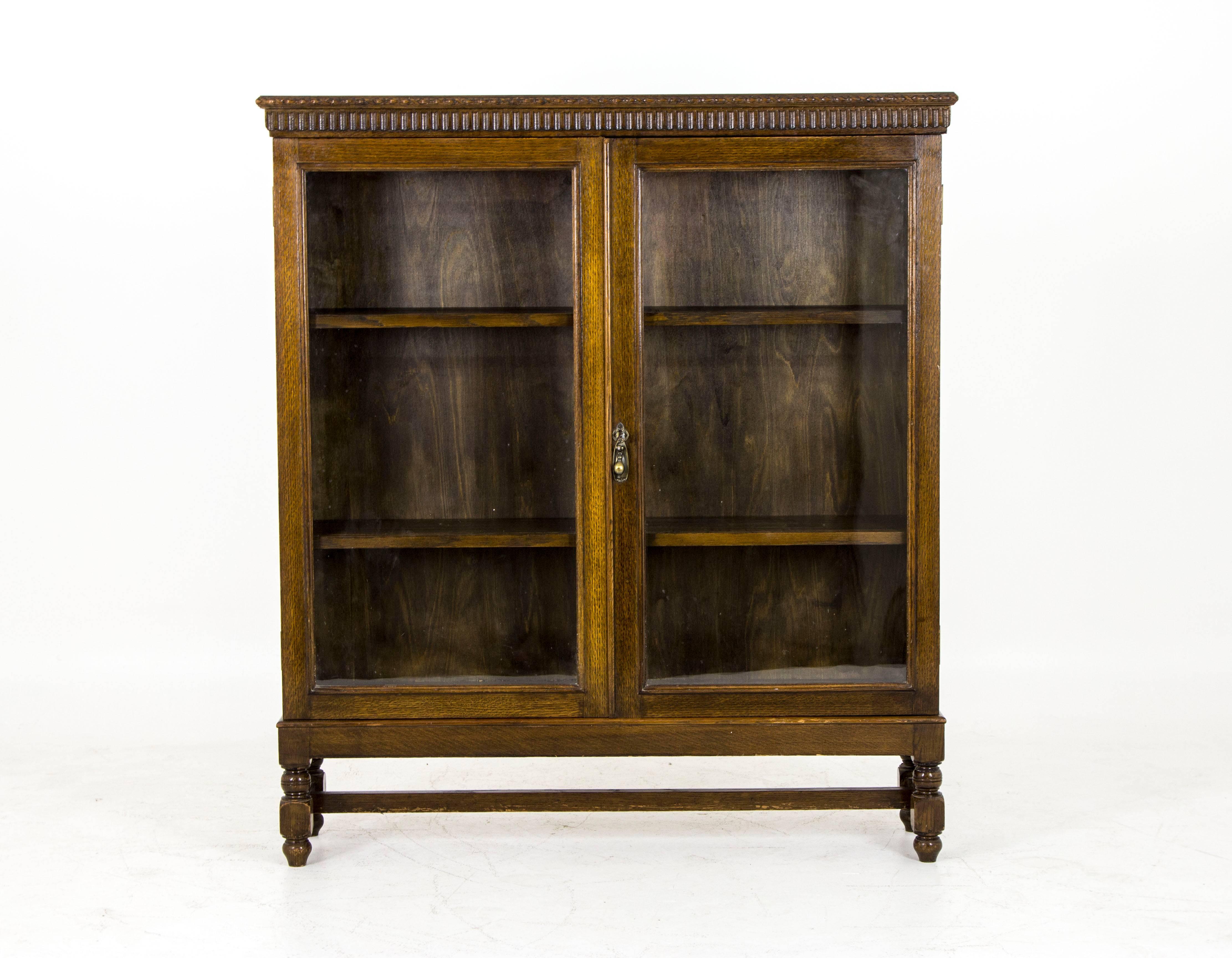 Hand-Crafted Antique Scottish Two-Door Oak Bookcase, Display Cabinet