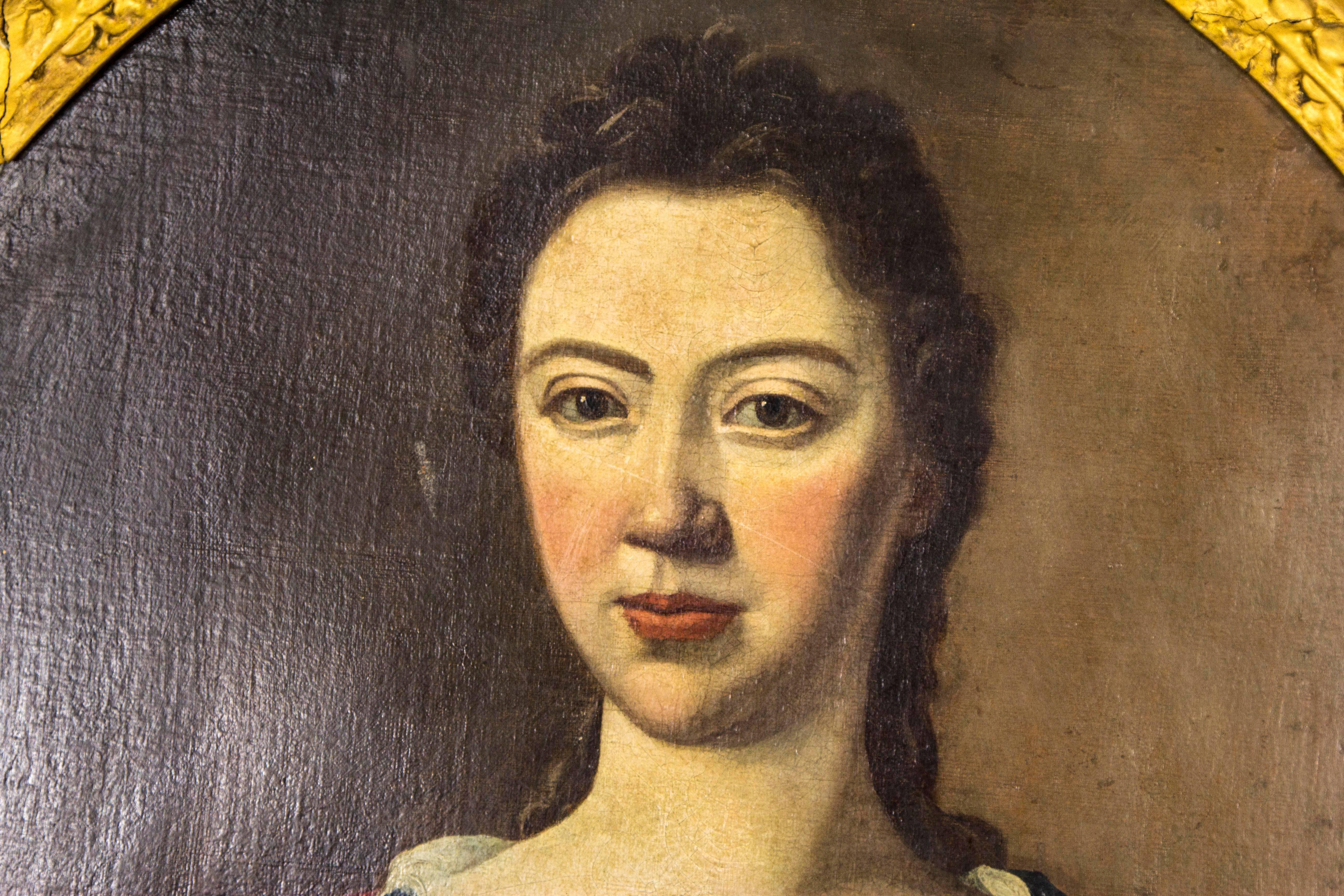 18th Century Portrait of a Young Woman in Oval Frame, English School, 1720 5