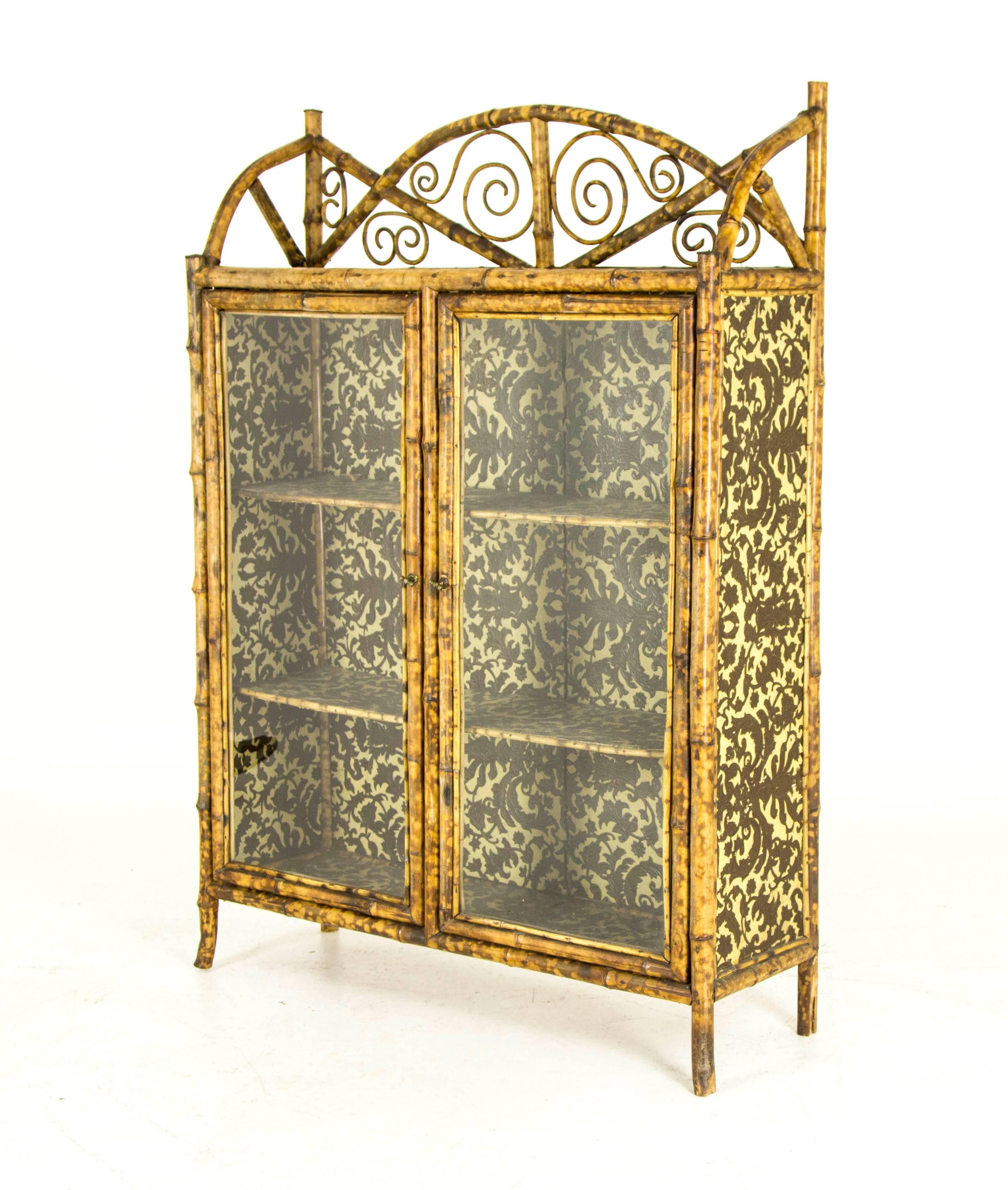 Antique Scottish Victorian Bamboo Two Door Bookcase, Cabinet, Etagere In Good Condition In Vancouver, BC