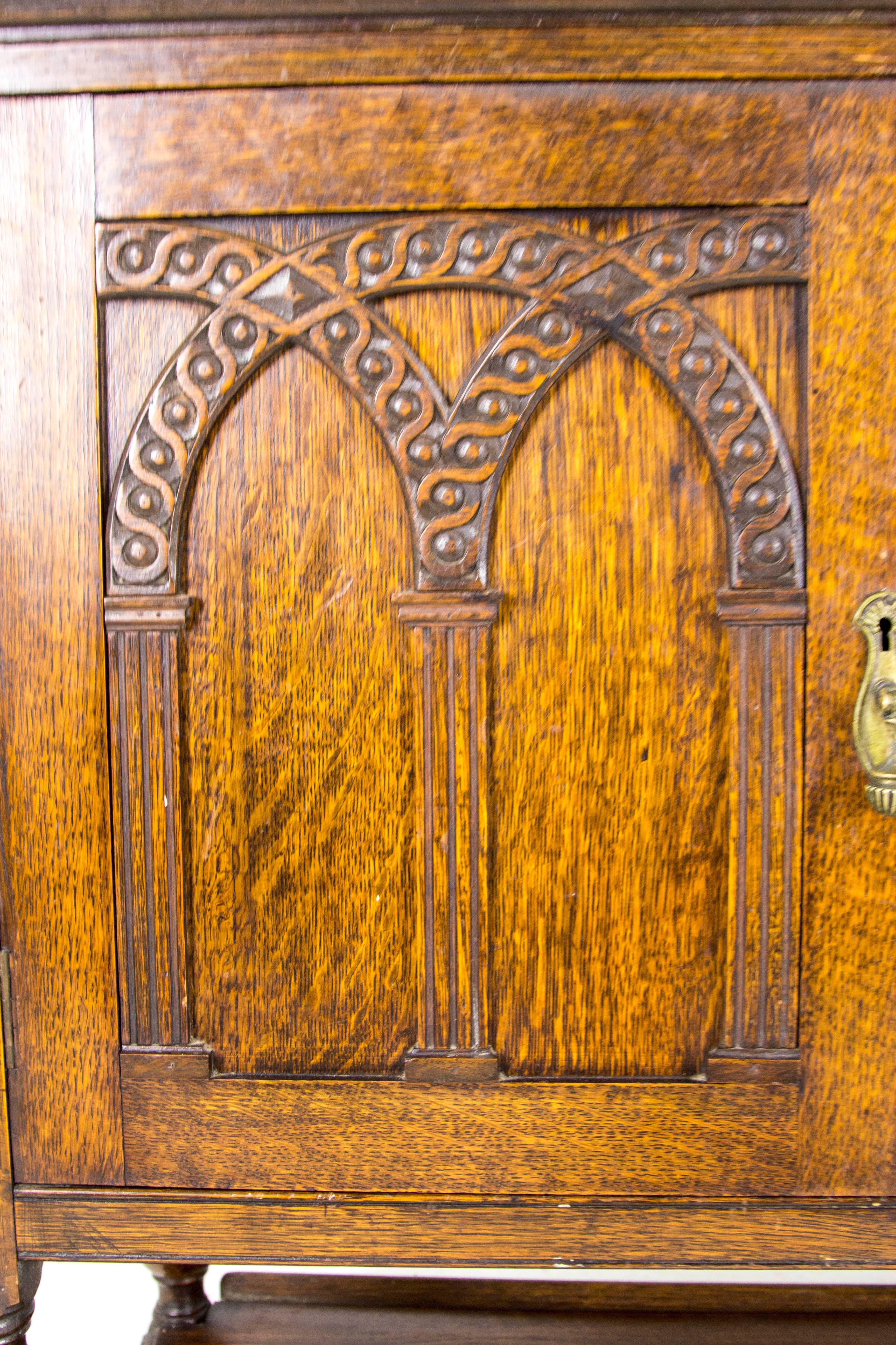 Antique Scottish Oak Welsh Dresser, Sideboard, Buffet, Bullseye Glass, 1910 B580 1