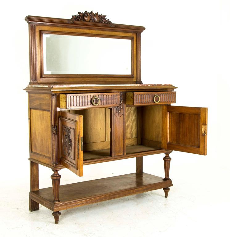 Antique Buffet Marble Top Sideboard Credenza With Beveled Antique Buffet Marble Top Sideboard