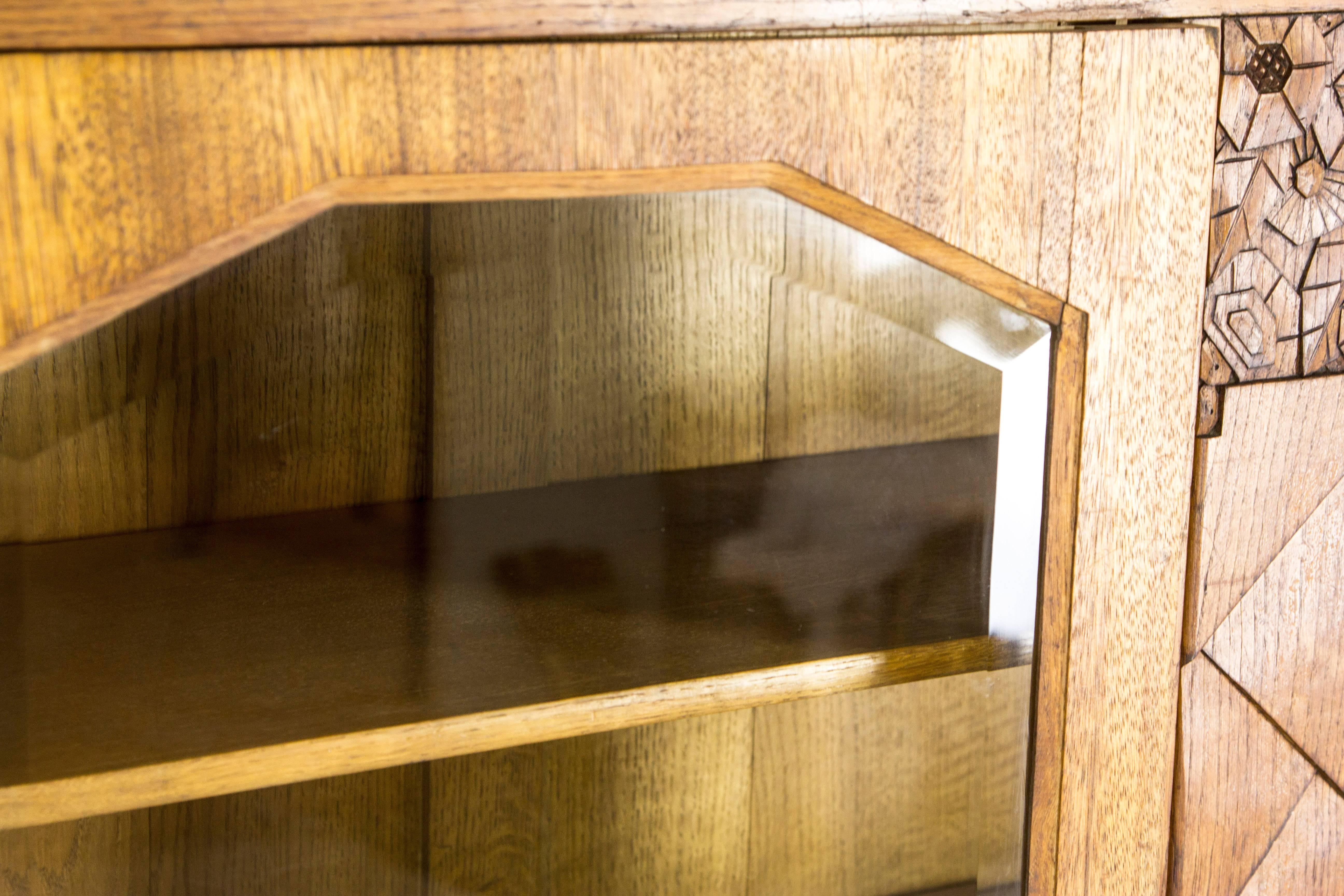 Antique Scottish Art Deco Two-Door Bookcase, Display Cabinet, Beveled Glass 1