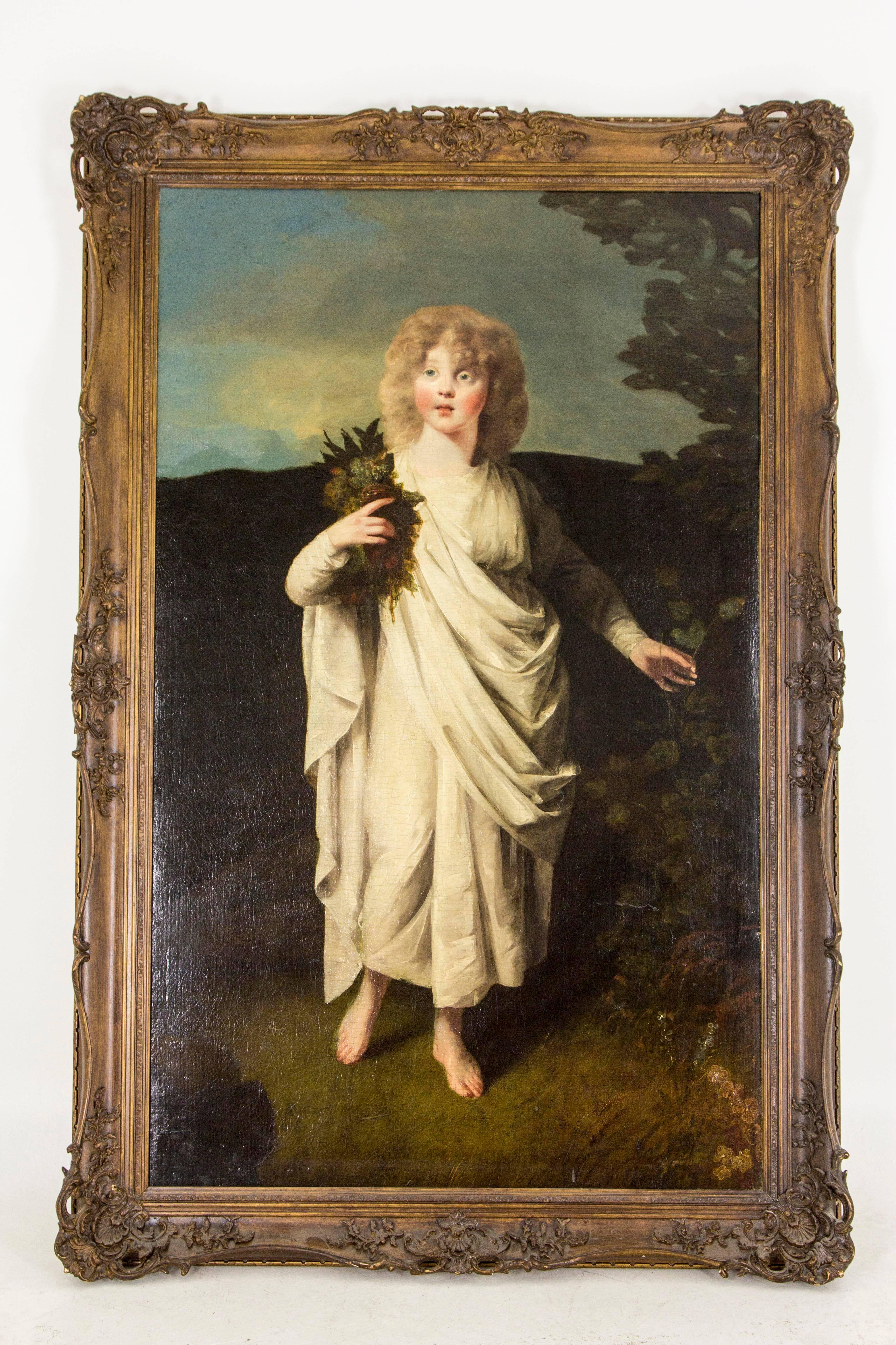 Scottish B639 Large 18th-Early 19th Century Portrait of a Young Girl in White