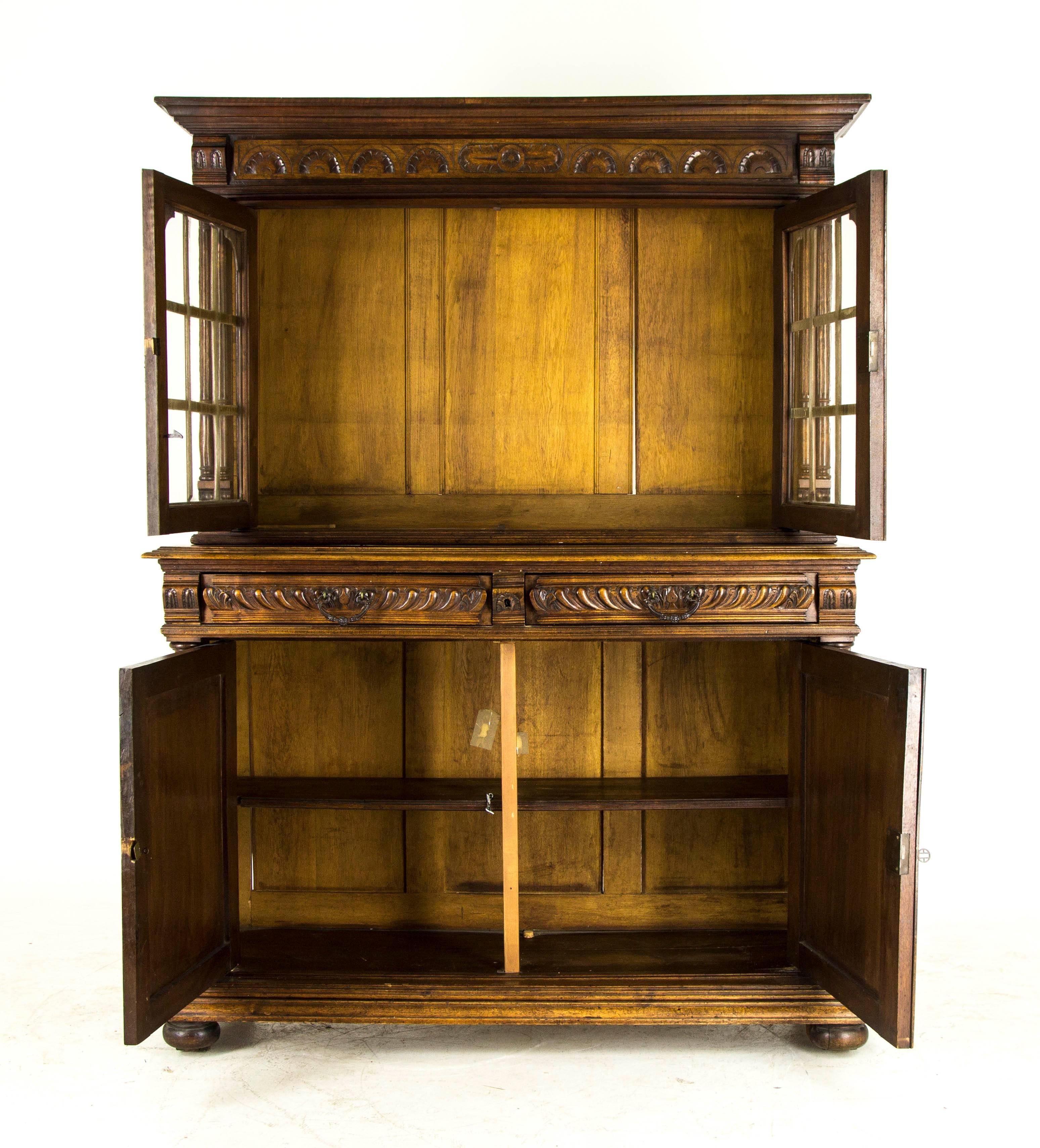 Hand-Crafted Antique French Hand-Carved Solid Walnut Buffet, Sideboard, Display Cabinet