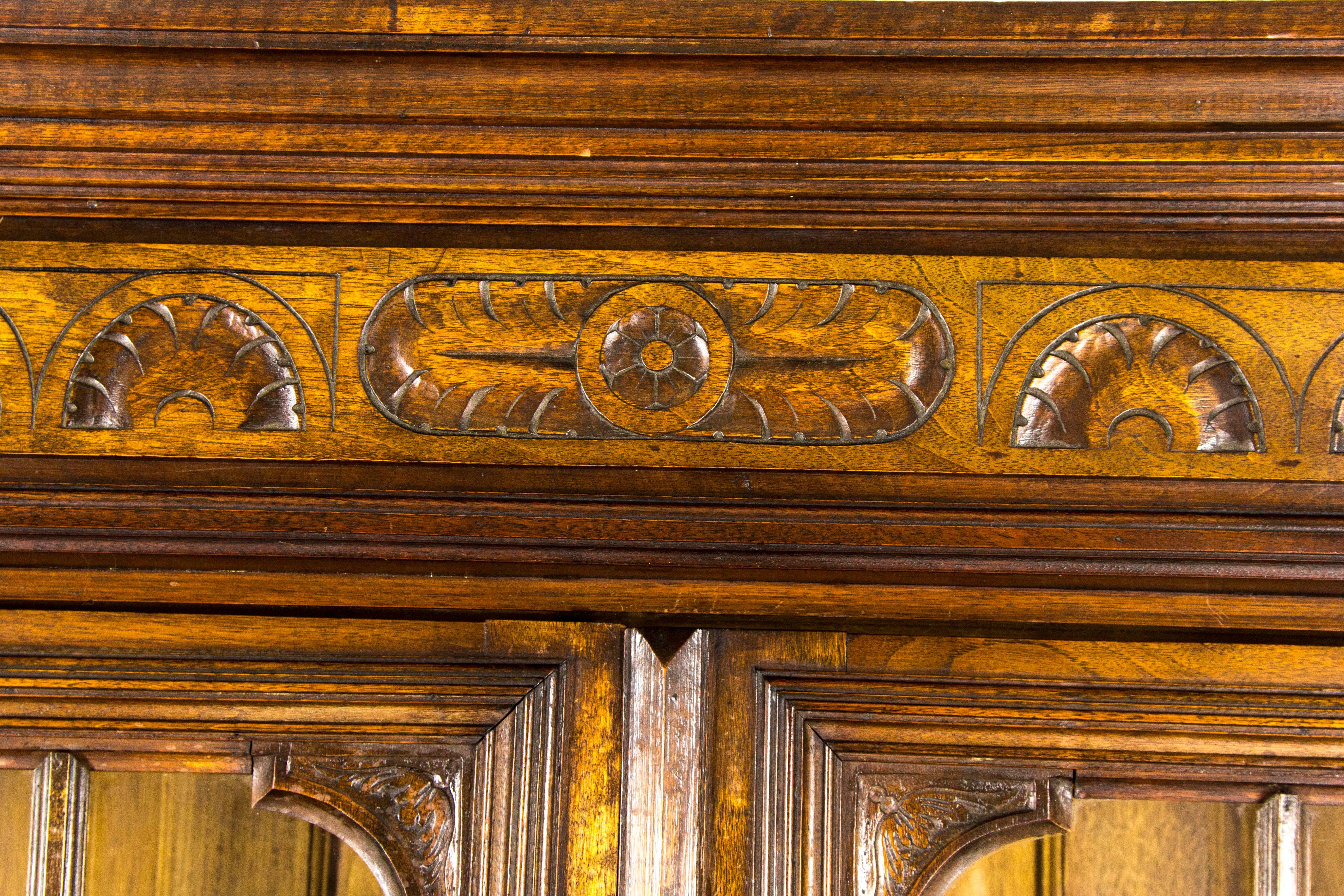 Antique French Hand-Carved Solid Walnut Buffet, Sideboard, Display Cabinet 4