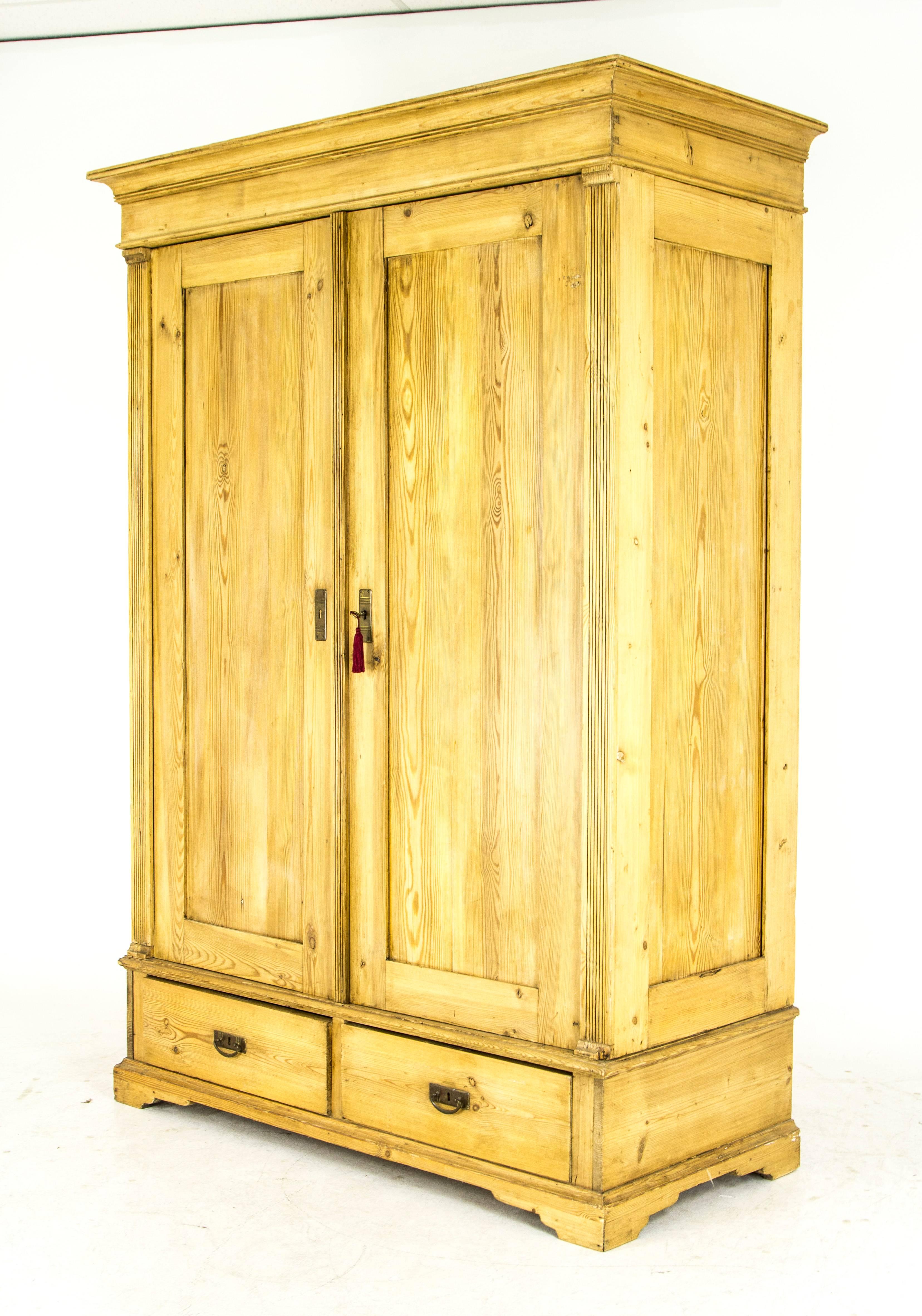 Late 19th Century Antique Danish Two-Door Pine Armoire, Wardrobe, Closet