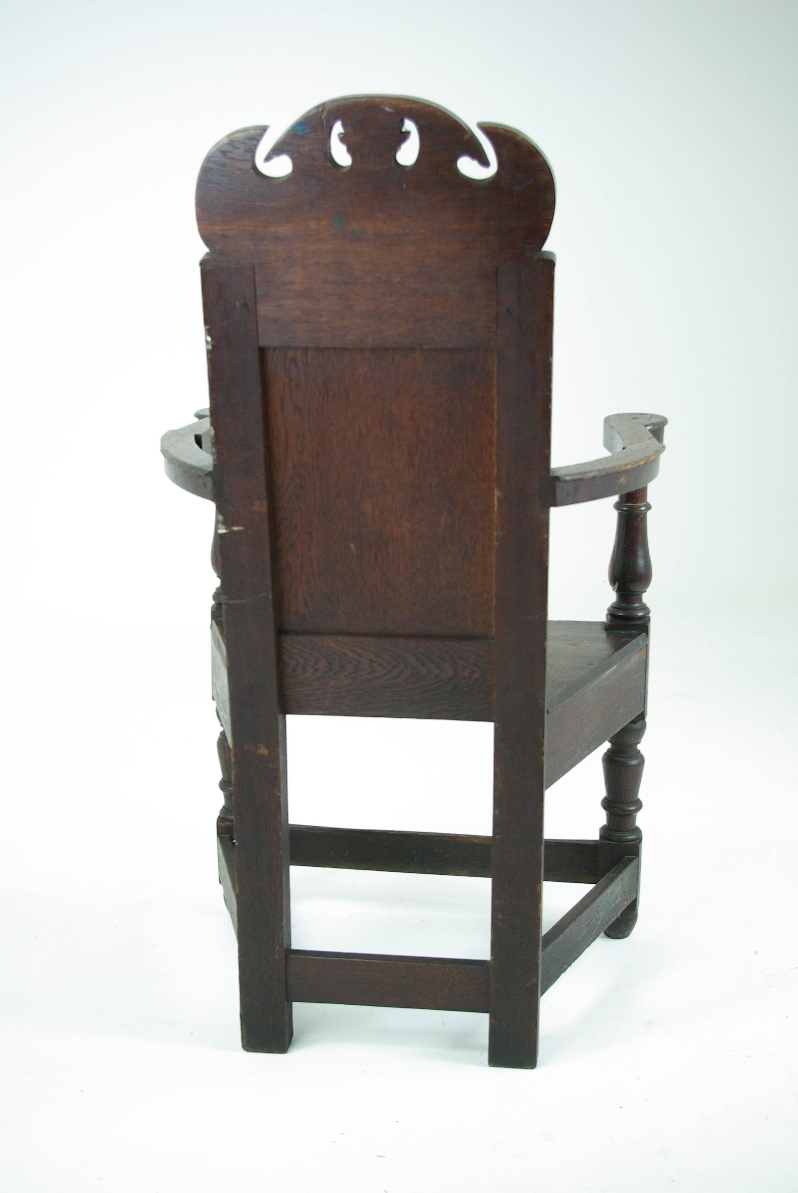 Carved Hall Chair, Oak, Solid Seat, Scotland 1840, B541 REDUCED!! 4