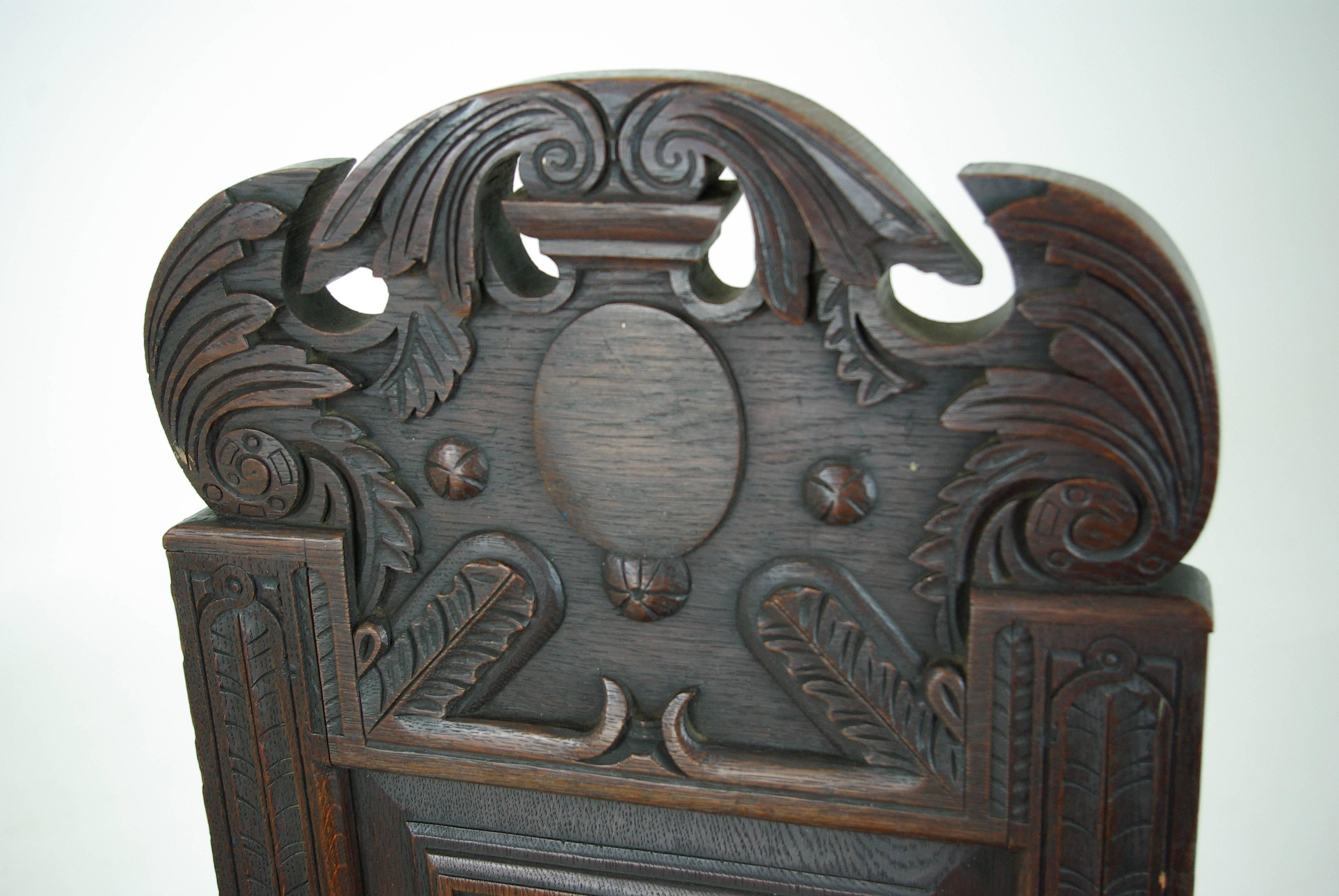 Scottish Carved Hall Chair, Oak, Solid Seat, Scotland 1840, B541 REDUCED!!