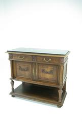 Antique French 19th Century Carved Oak Marble-Top Side Board, Credenza