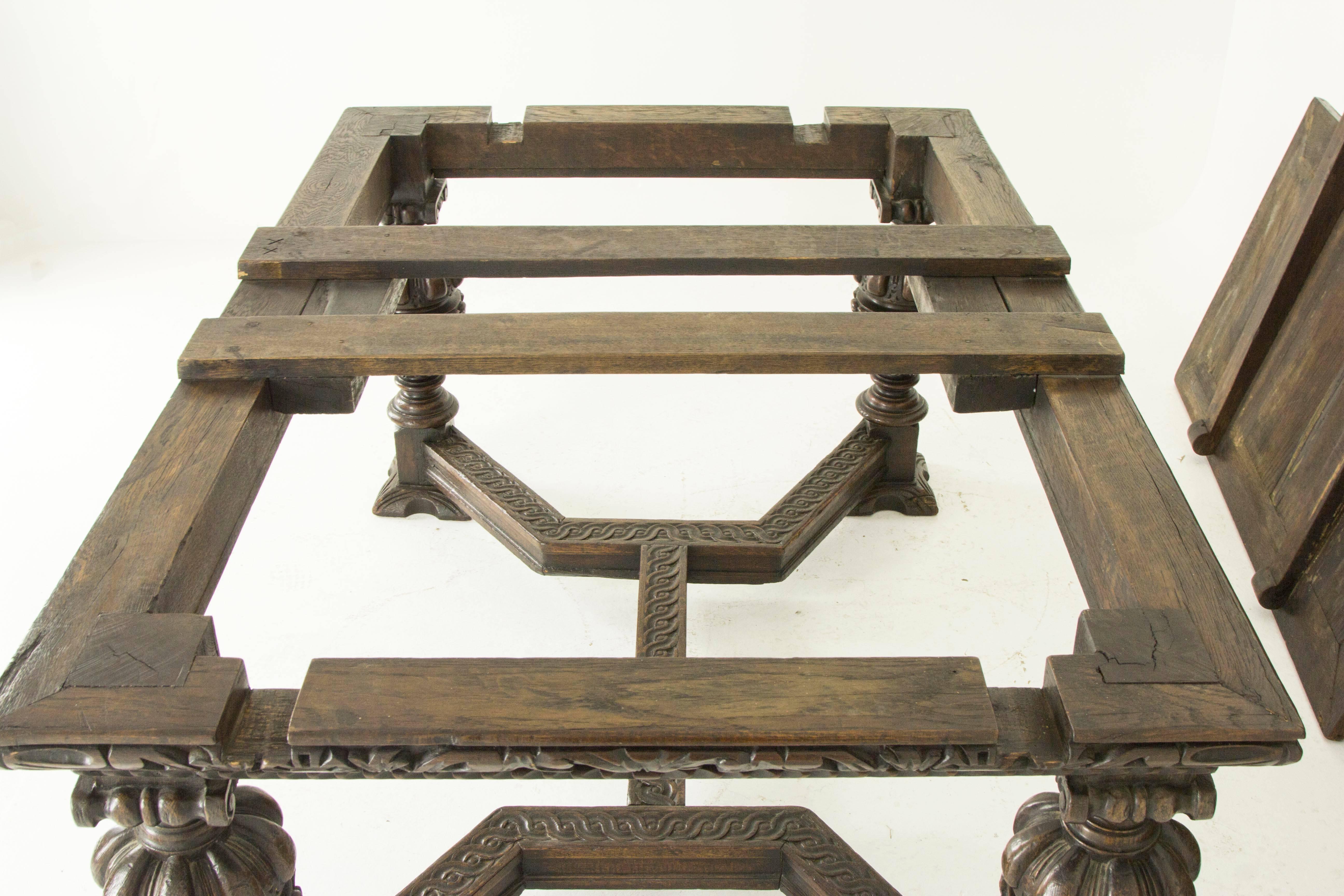 18th Century and Earlier Antique Oak Dining Table Elizabethan Draw Leaf Parquetry, 16th Century