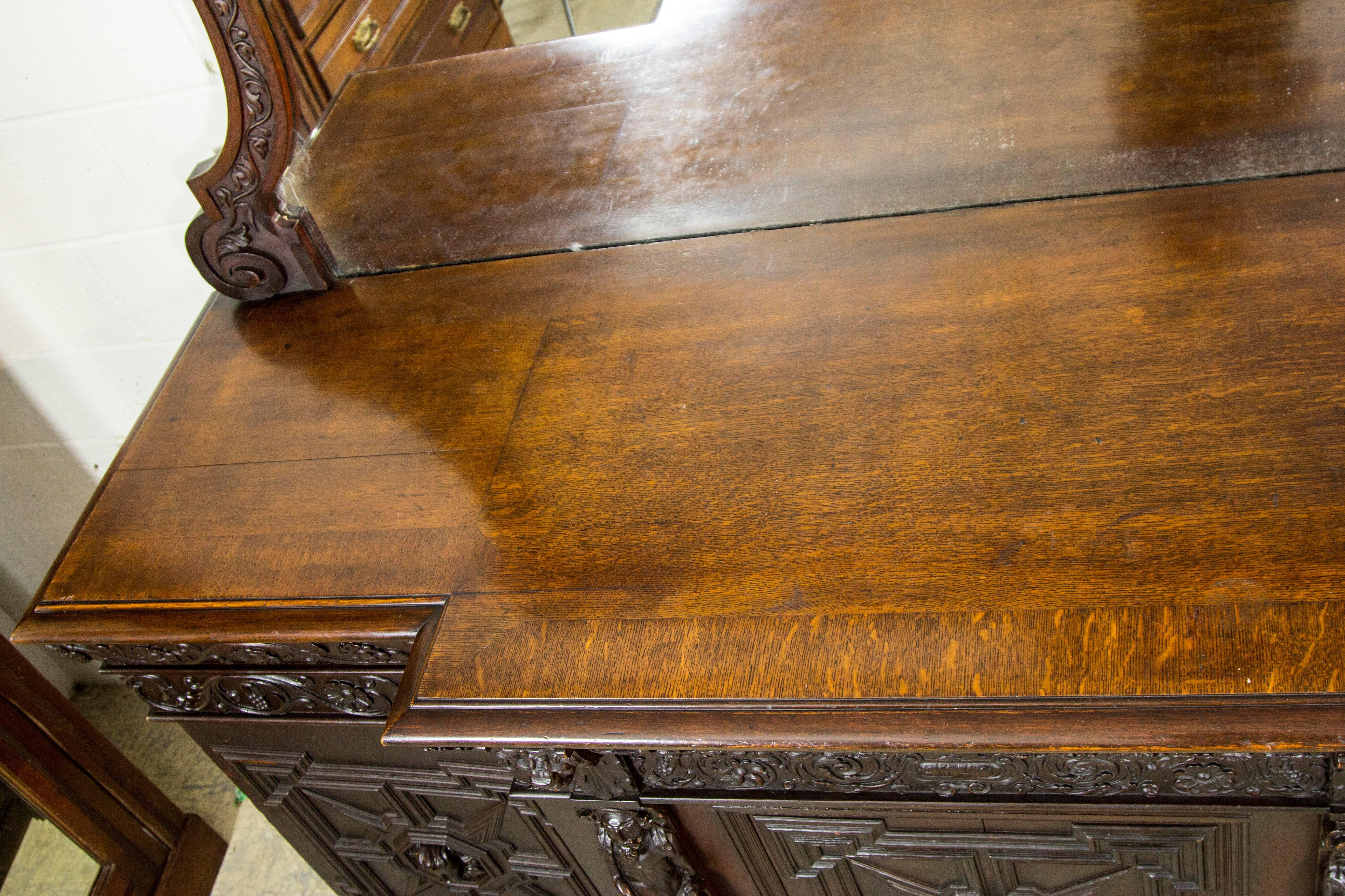 Huge Antique Sideboard Oak Credenza Victorian Carved Oak Sideboard, B540 In Excellent Condition In Vancouver, BC